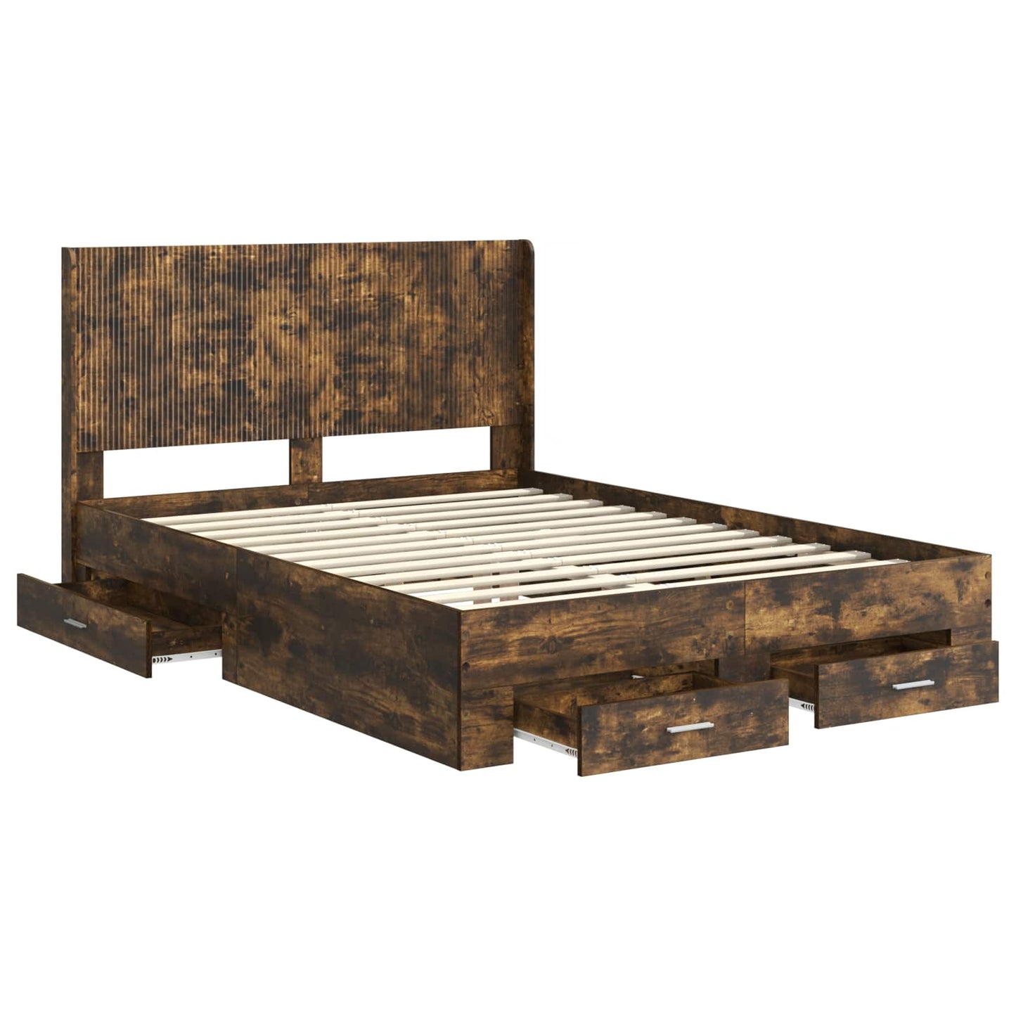 Sengramme med oppbevaring og hodegavl Røkt Eik Konstruert tre