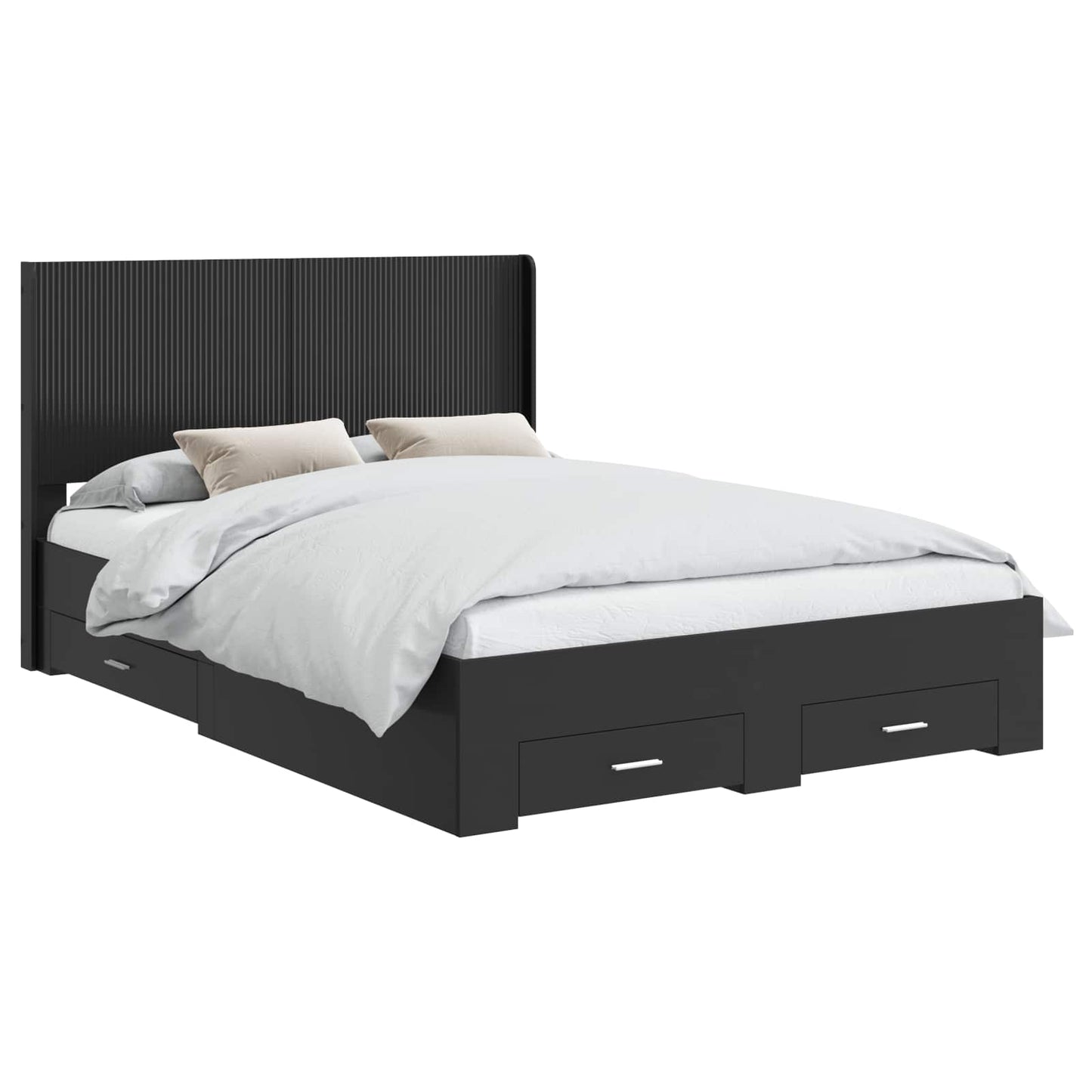 Sengramme med oppbevaring og hodegavl Svart 135 x 190 cm