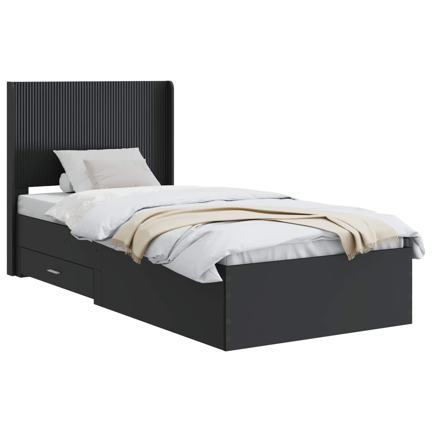 Sengramme med oppbevaring og hodegavl Svart 75 x 190 cm