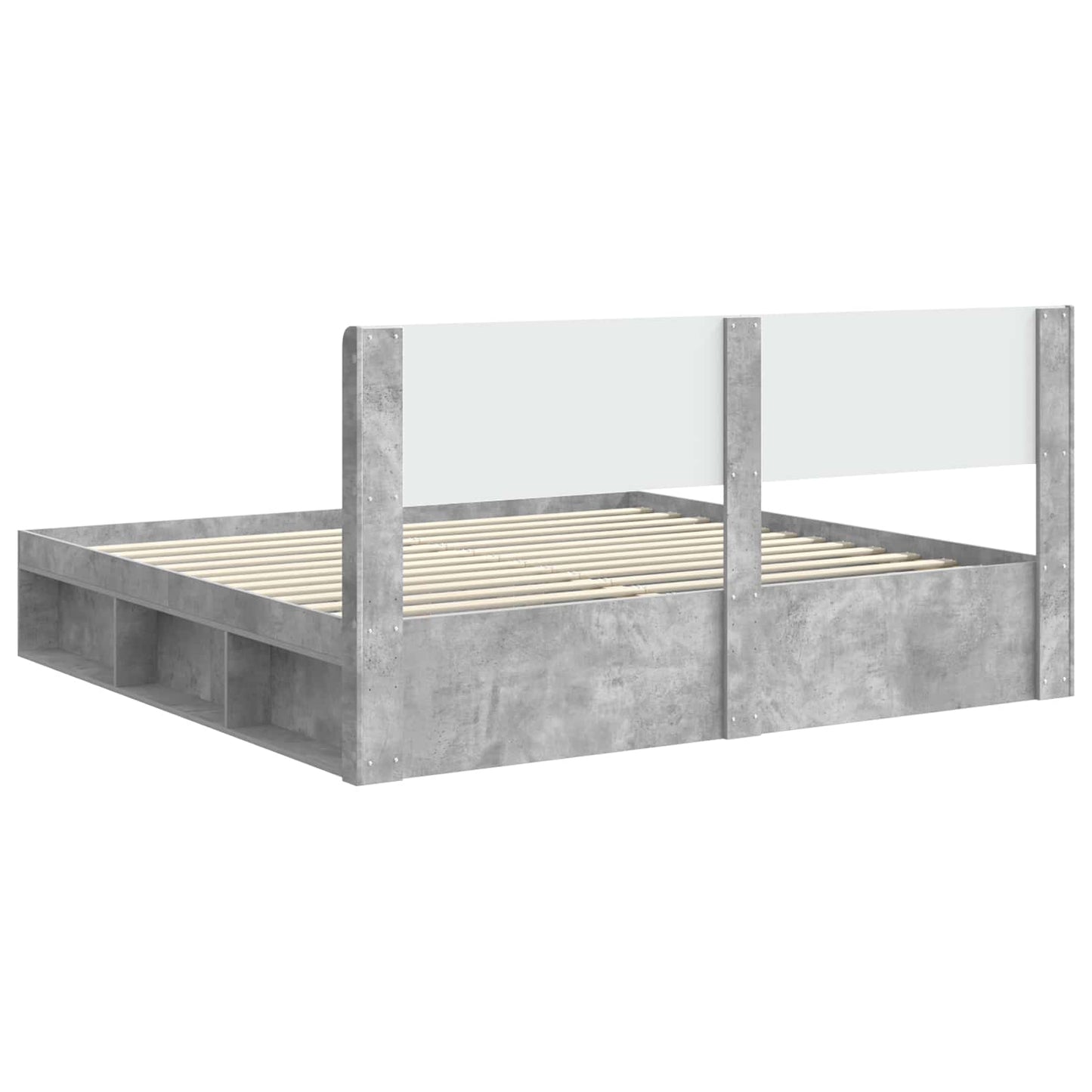 Sengramme med oppbevaring og hodegavl Betonggrå 180 x 200 cm