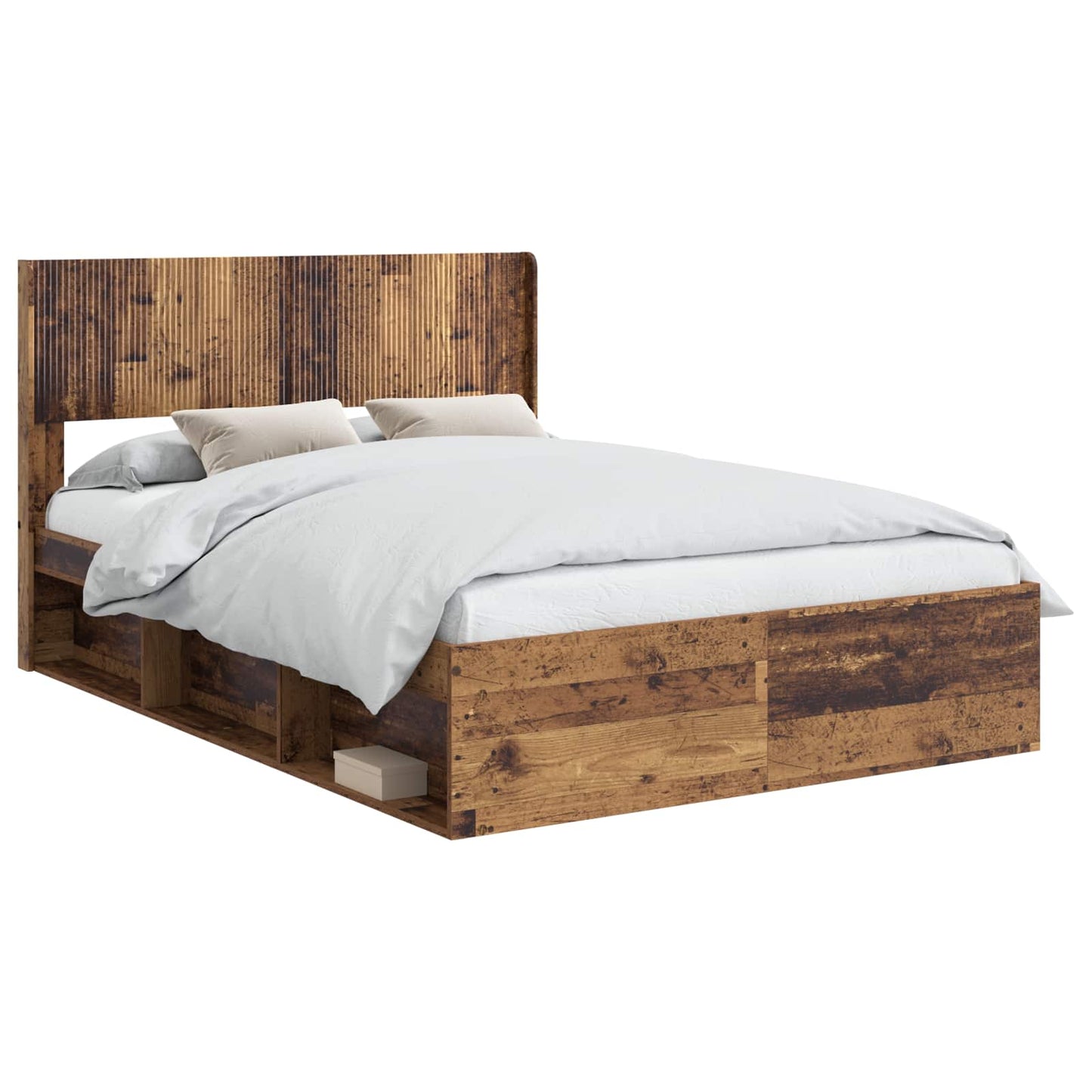 Sengramme med oppbevaring og hodegavl Gammelt tre 135 x 190 cm