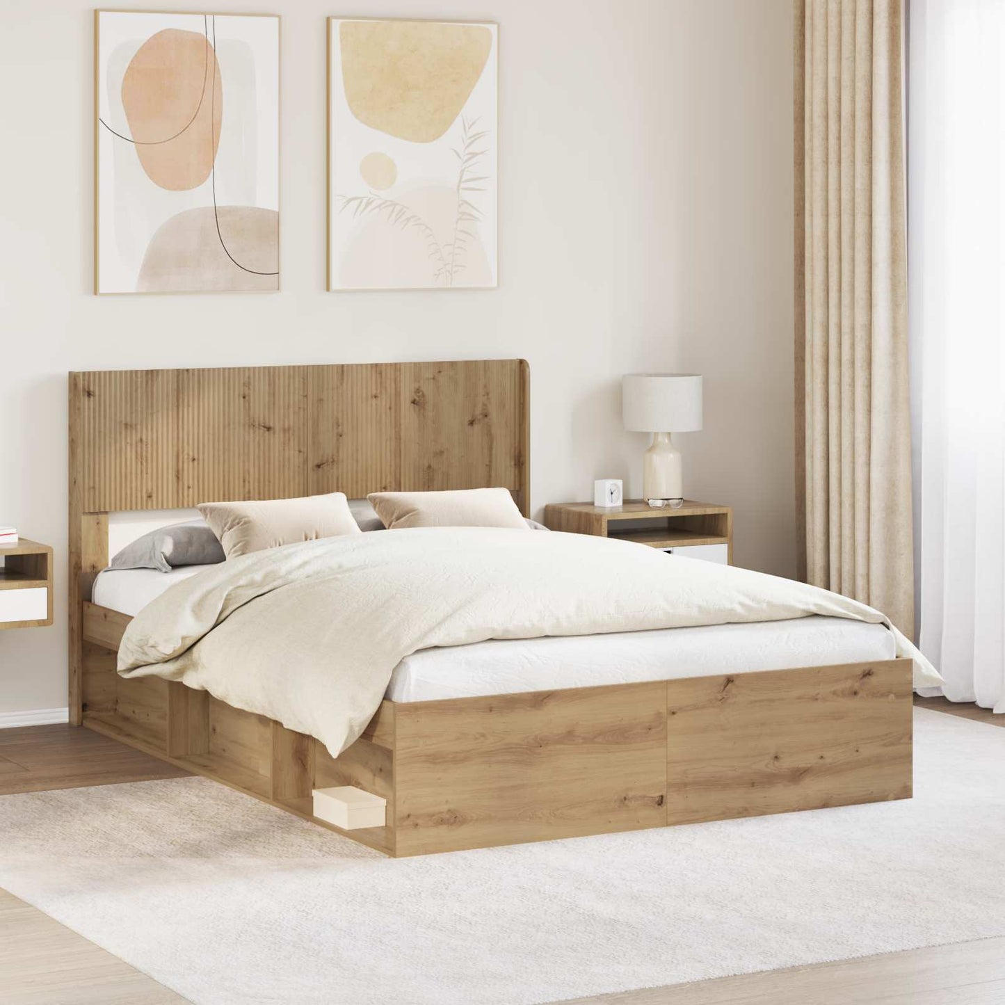 Sengramme med oppbevaring og hodegavl Artisan eik 120 x 200 cm