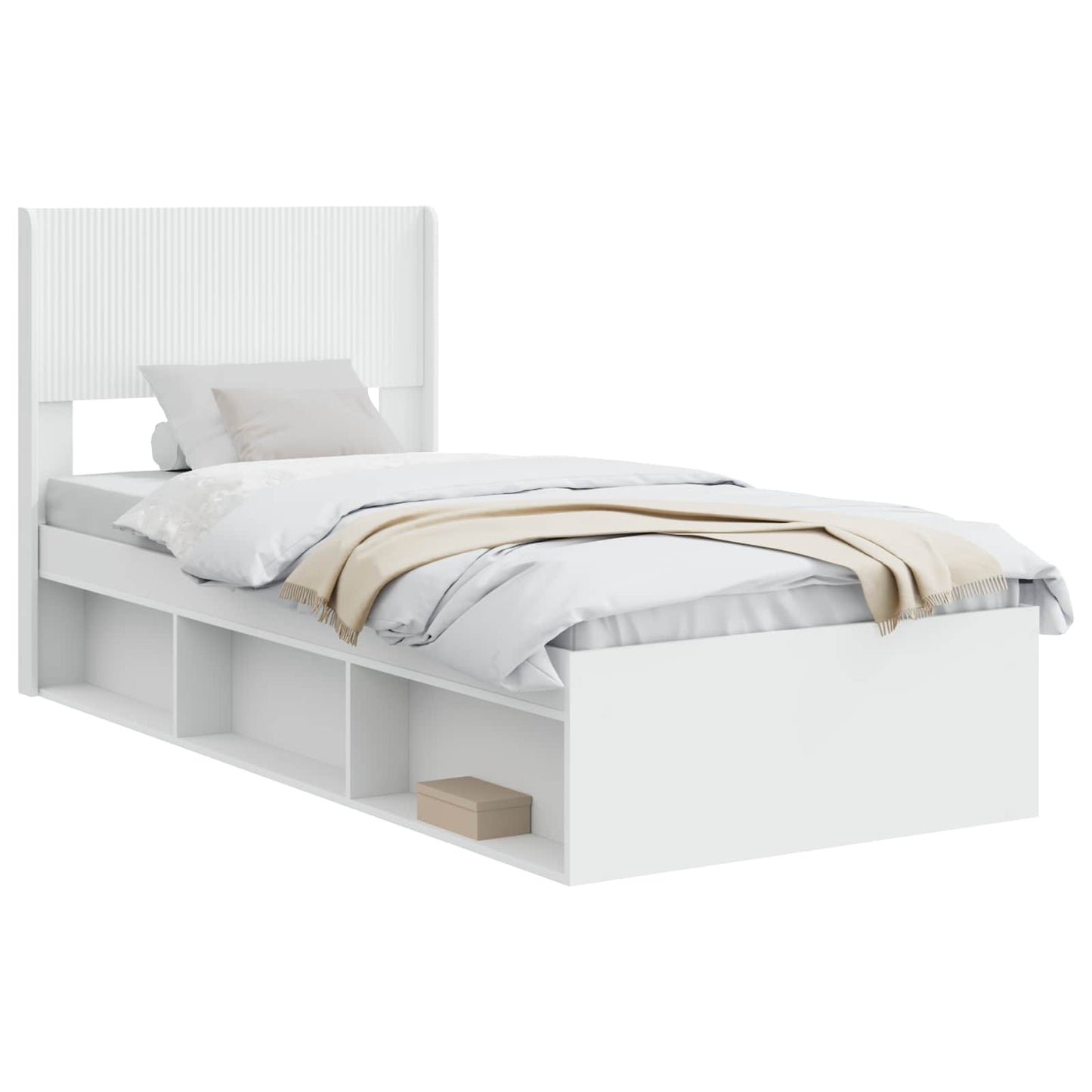 Sengramme med oppbevaring og hodegavl Hvit 75 x 190 cm