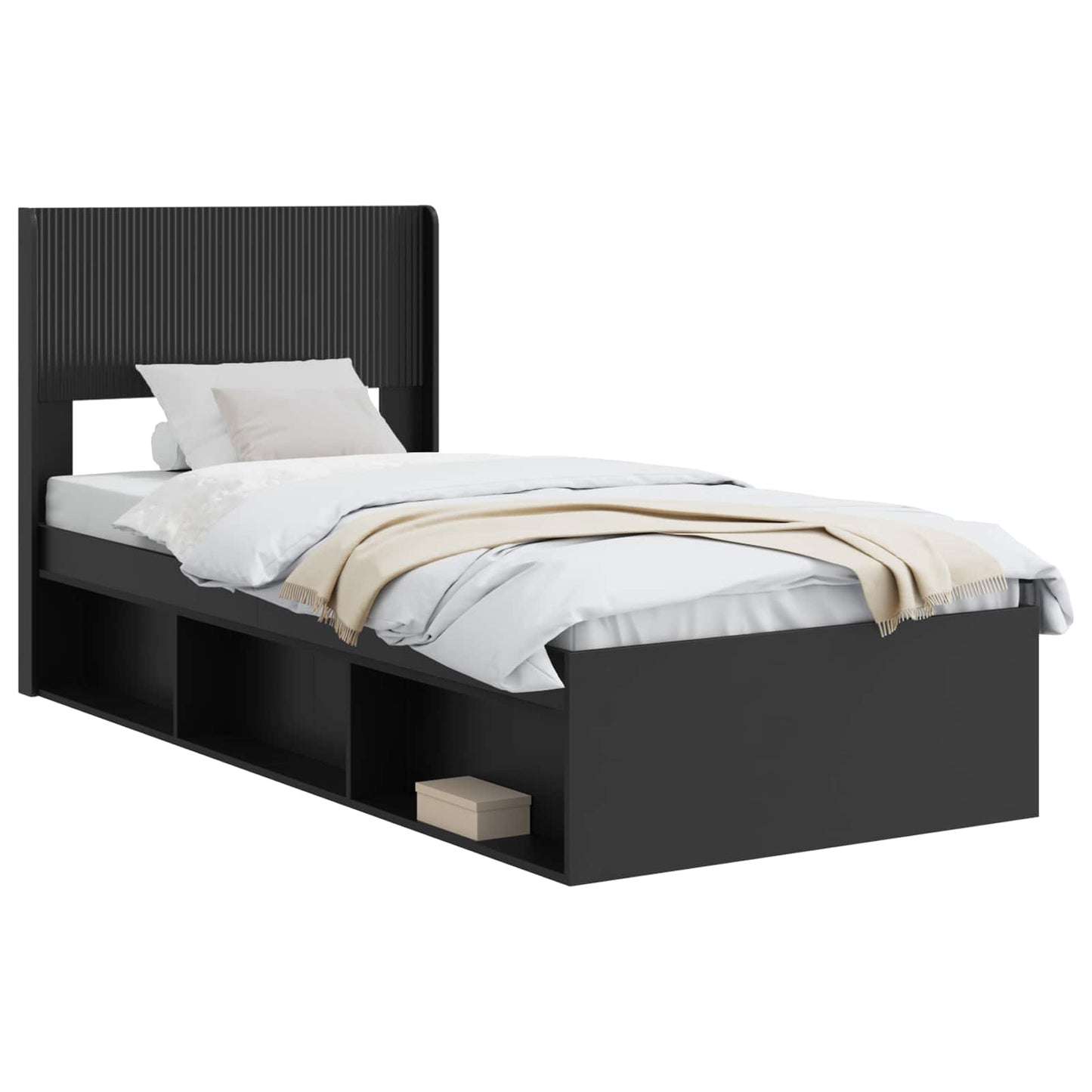 Sengramme med oppbevaring og hodegavl Svart 75 x 190 cm