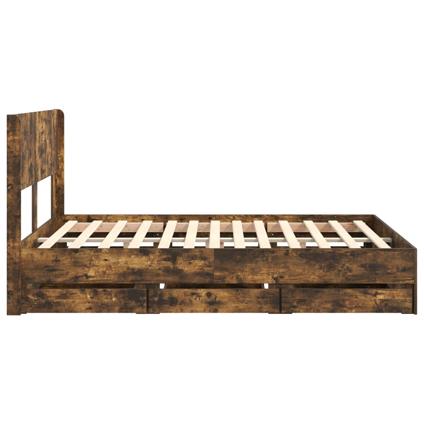 Sengramme med oppbevaring og hodegavl Røkt Eik 140 x 190 cm