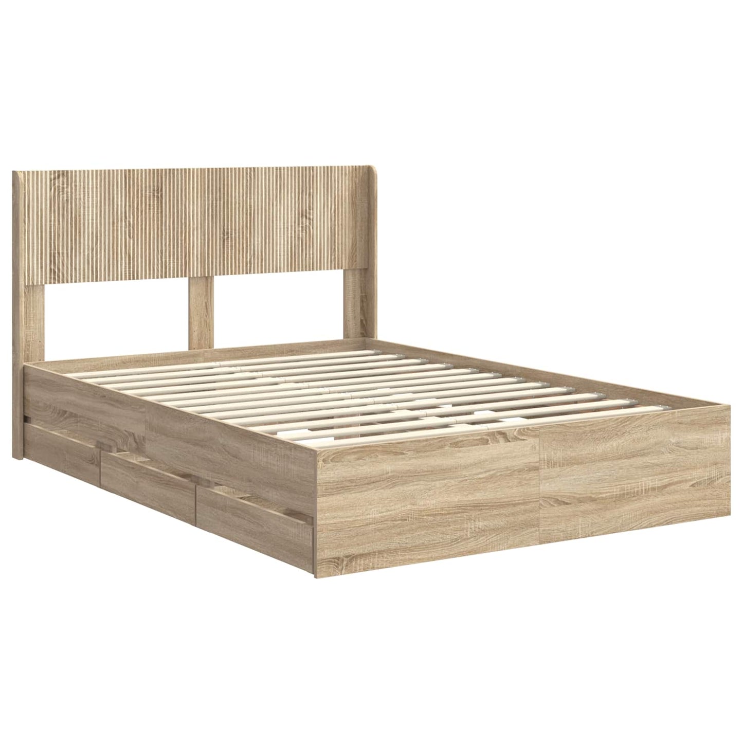 Sengramme med oppbevaring og hodegavl Sonoma eik 120 x 190 cm