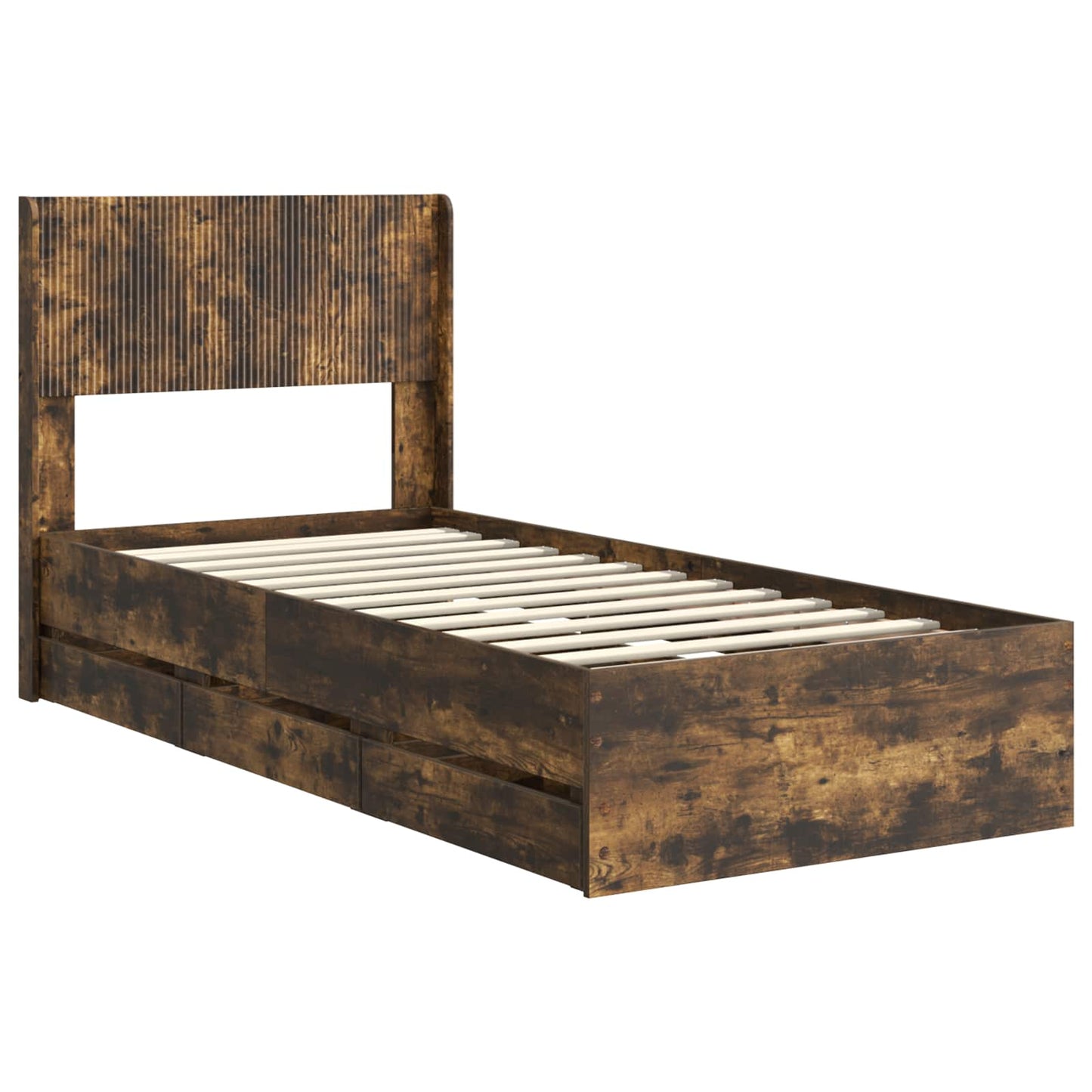 Sengramme med oppbevaring og hodegavl Røkt Eik 90 x 200 cm