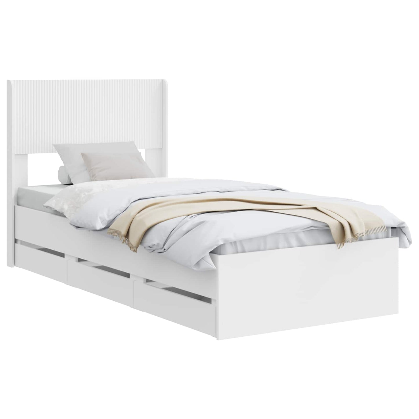 Sengramme med oppbevaring og hodegavl Hvit 75 x 190 cm