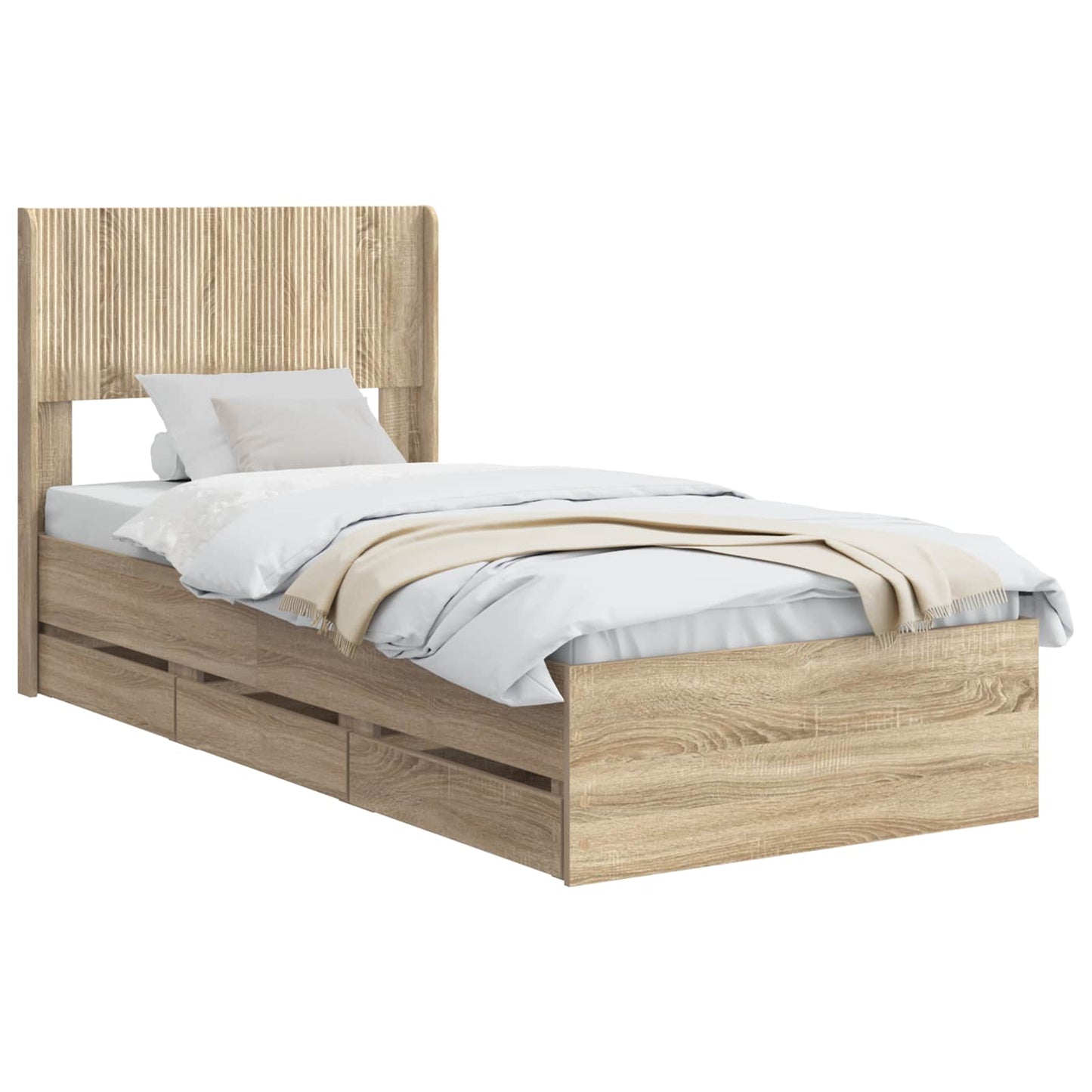 Sengramme med oppbevaring og hodegavl Sonoma eik 75 x 190 cm