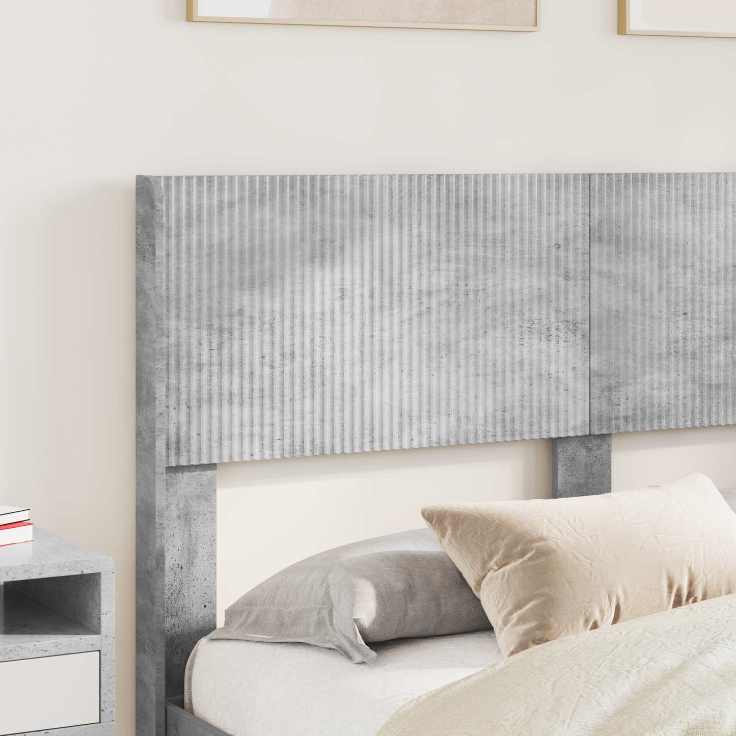 Sengramme med oppbevaring og hodegavl Betonggrå 150 x 200 cm