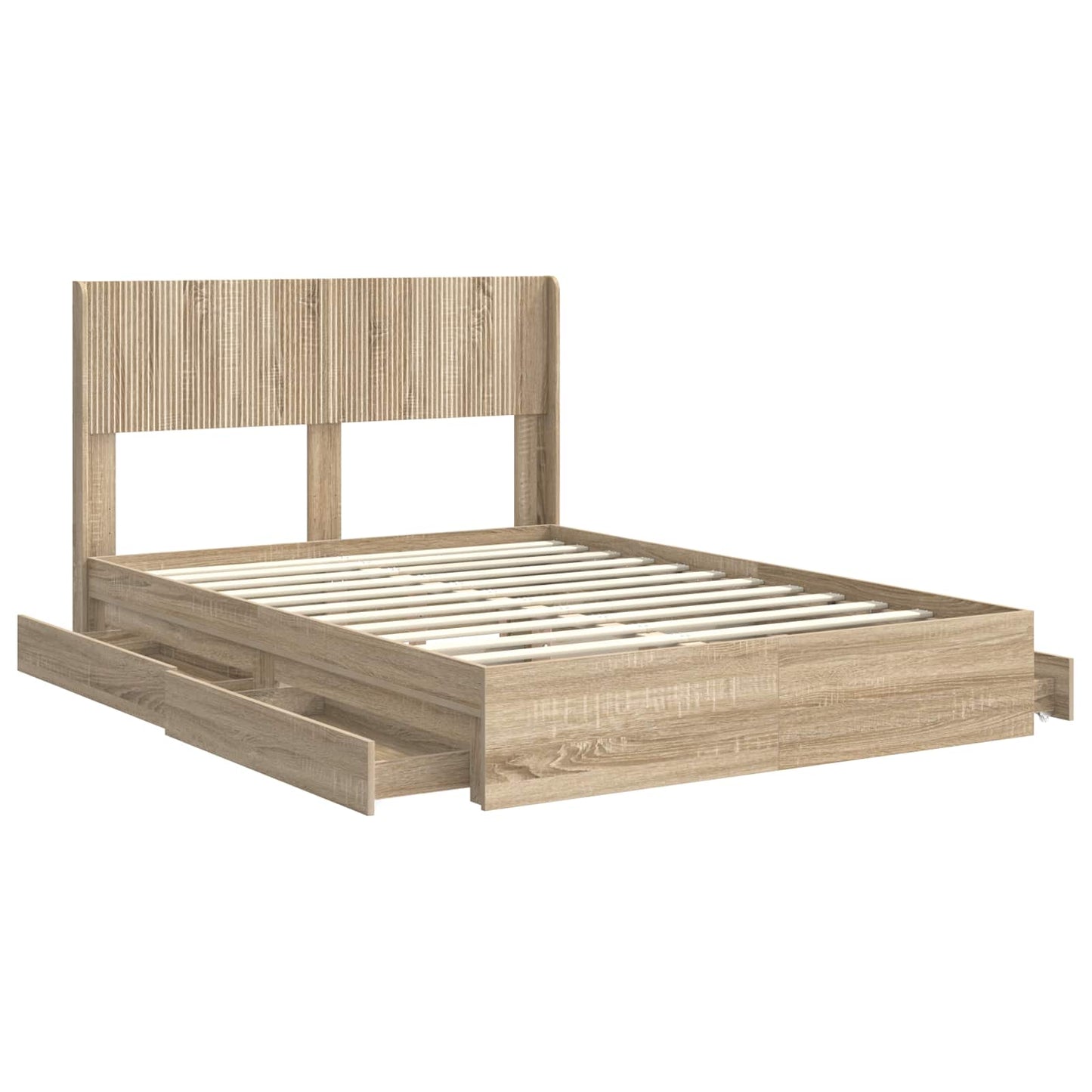 Sengramme med oppbevaring og hodegavl Sonoma eik 135 x 190 cm