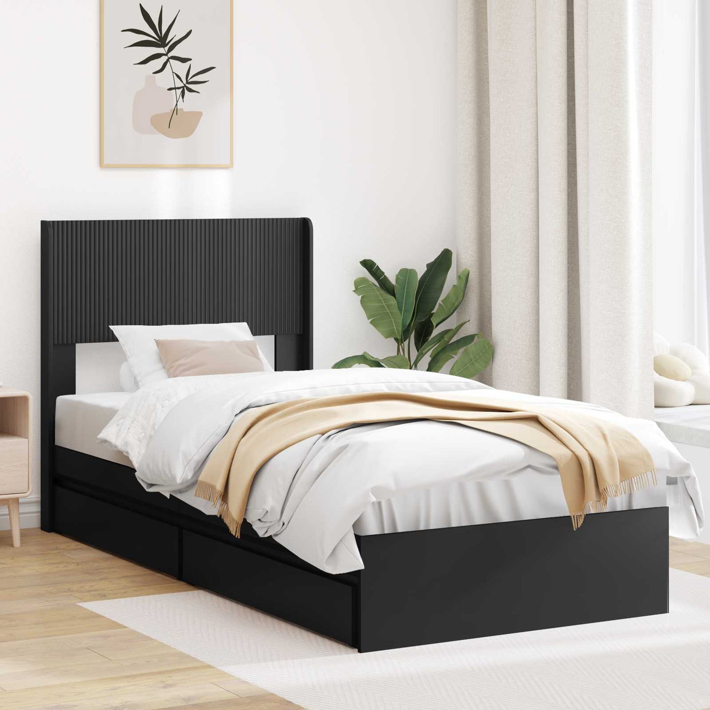 Sengramme med oppbevaring og hodegavl Svart 90 x 190 cm