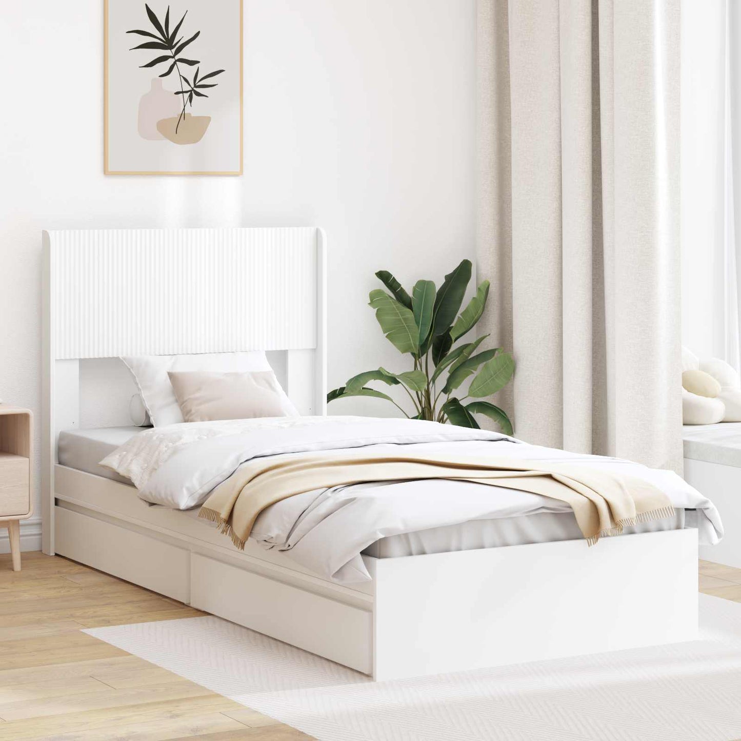 Sengramme med oppbevaring og hodegavl Hvit 75 x 190 cm