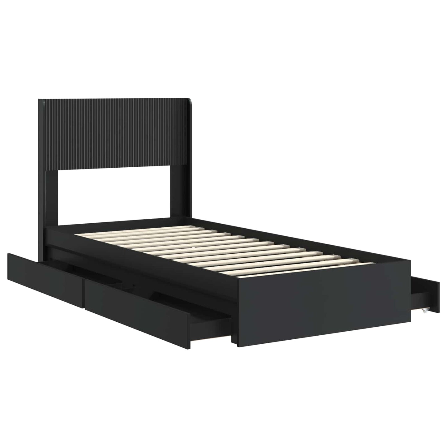 Sengramme med oppbevaring og hodegavl Svart 75 x 190 cm