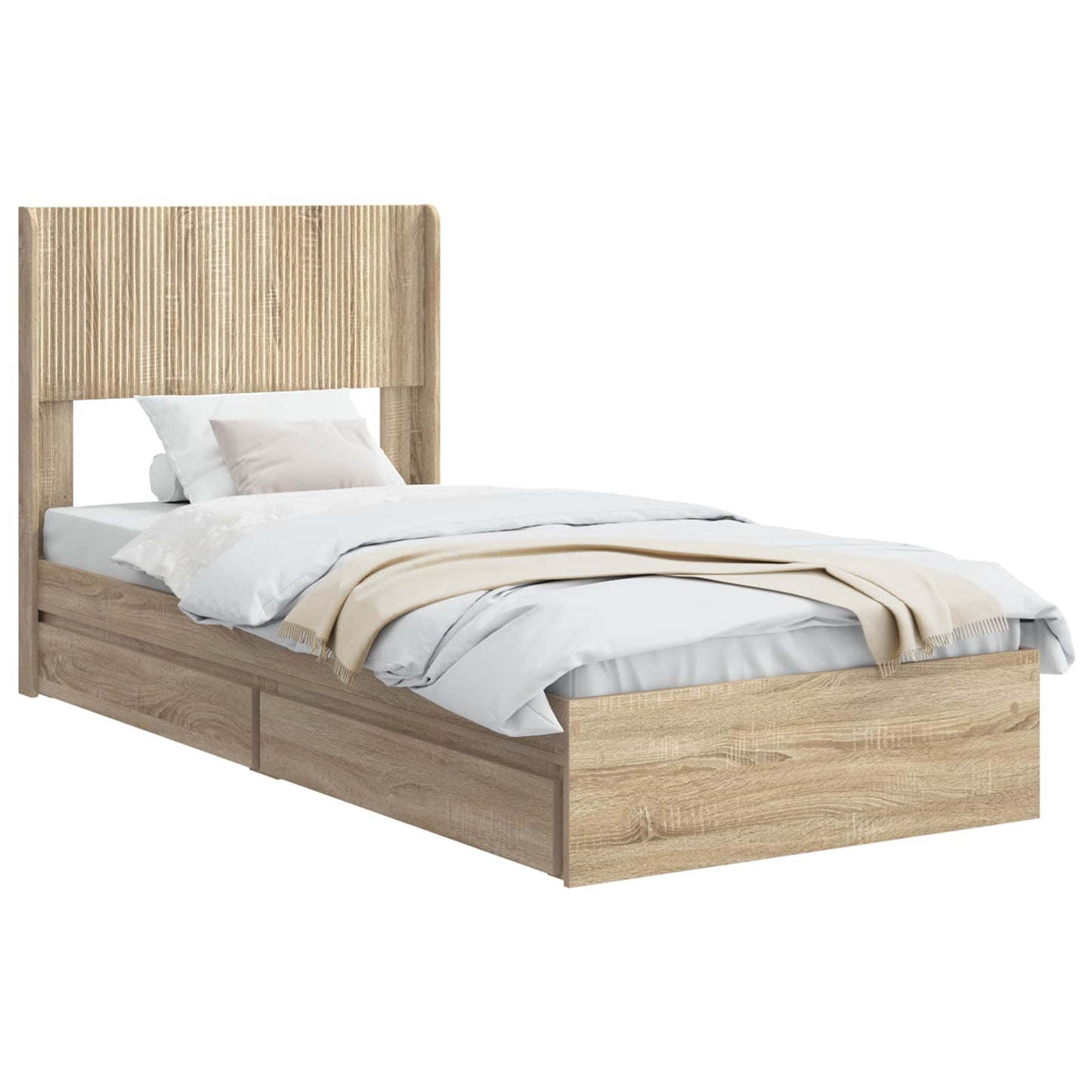 Sengramme med oppbevaring og hodegavl Sonoma eik 75 x 190 cm