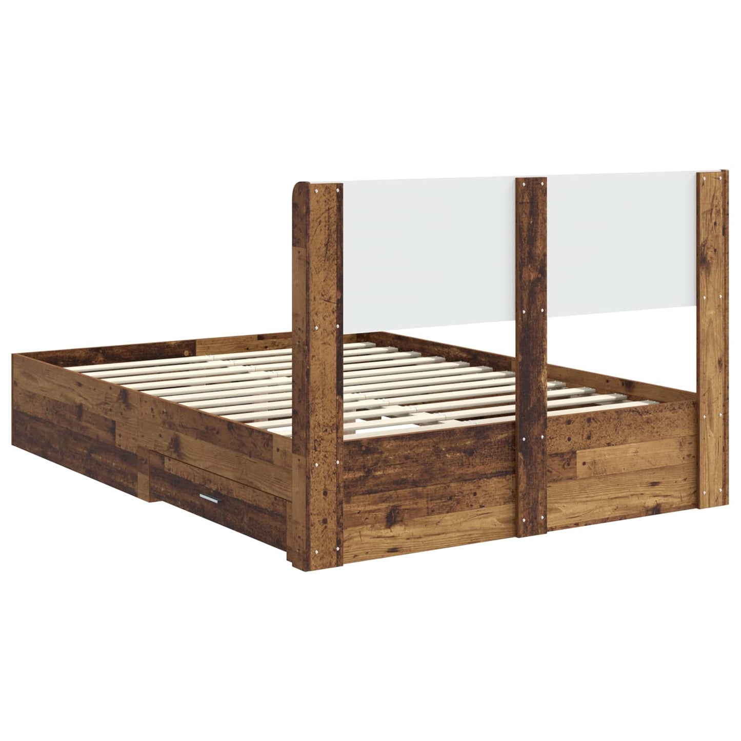 Sengramme med oppbevaring og hodegavl Gammelt tre 120 x 190 cm