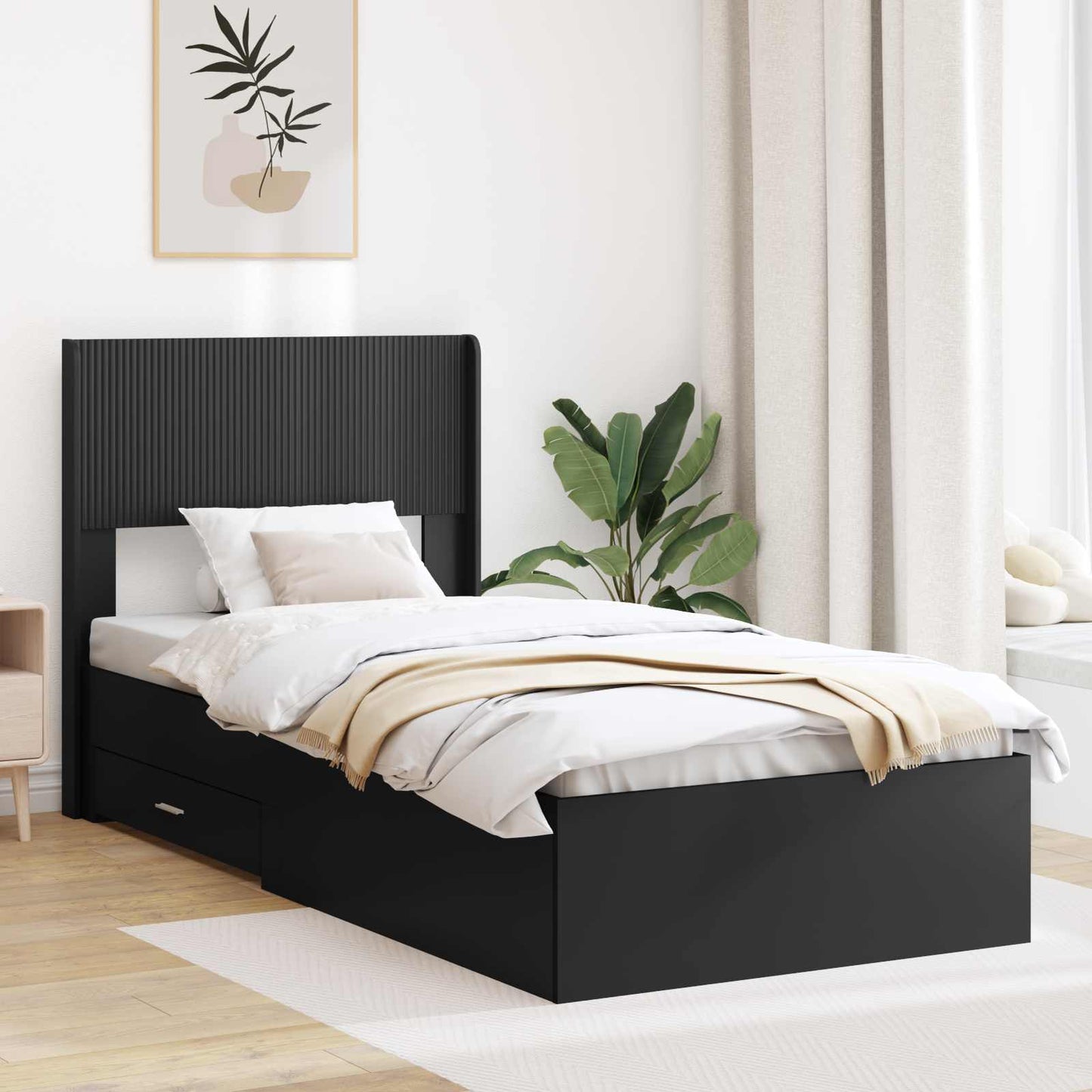 Sengramme med oppbevaring og hodegavl Svart 75 x 190 cm
