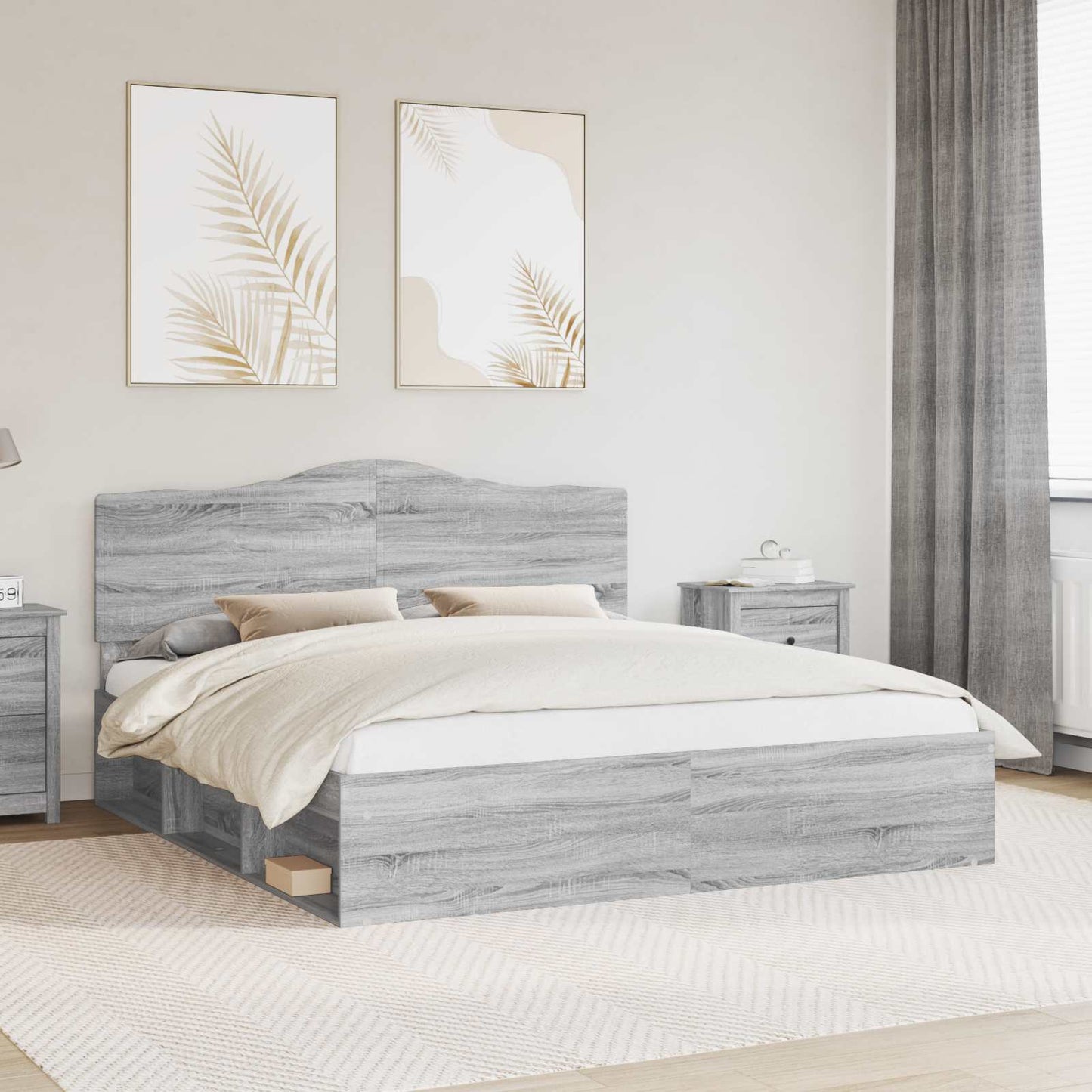 Sengestamme med hodegjerde Grå Sonoma 200 x 200 cm Massiv furu