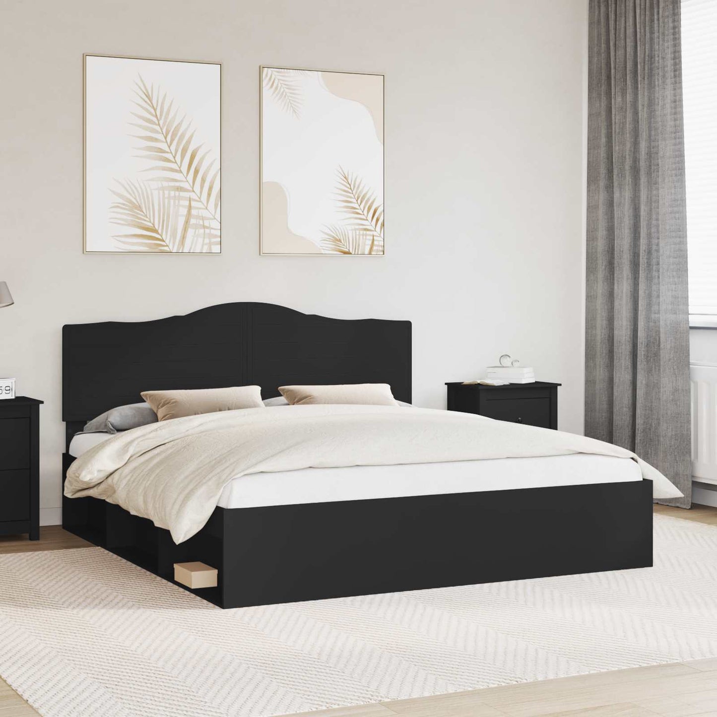 Sengestamme med hodegjerde Svart 180 x 200 cm Massiv furu