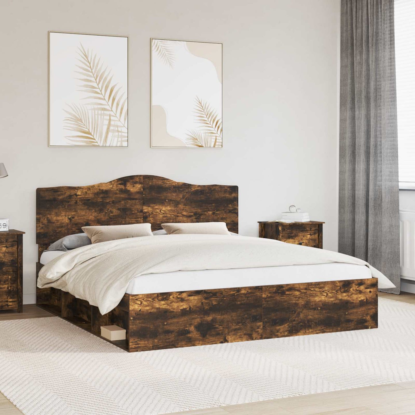 Sengestamme med hodegjerde Røkt eik 180 x 200 cm Massiv furu