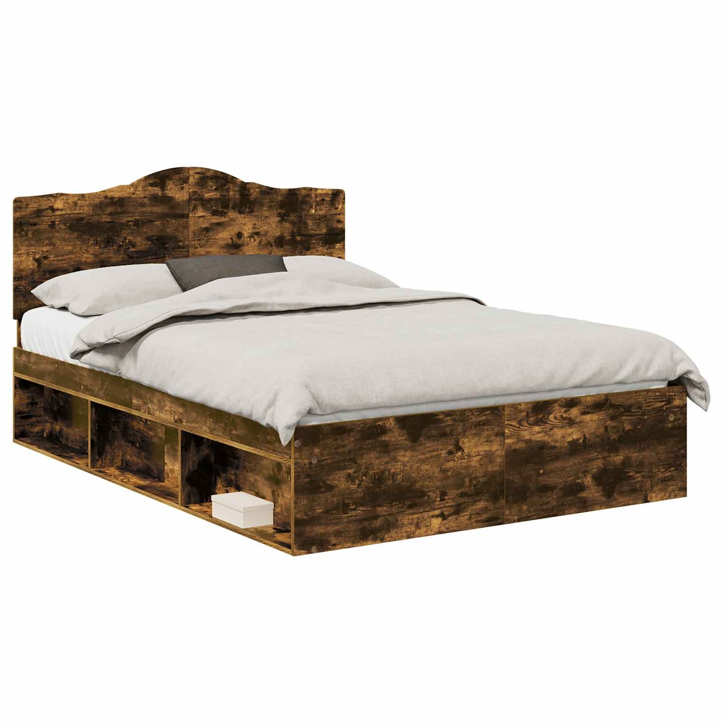 Sengestamme med hodegjerde Røkt eik 150 x 200 cm Massiv furu