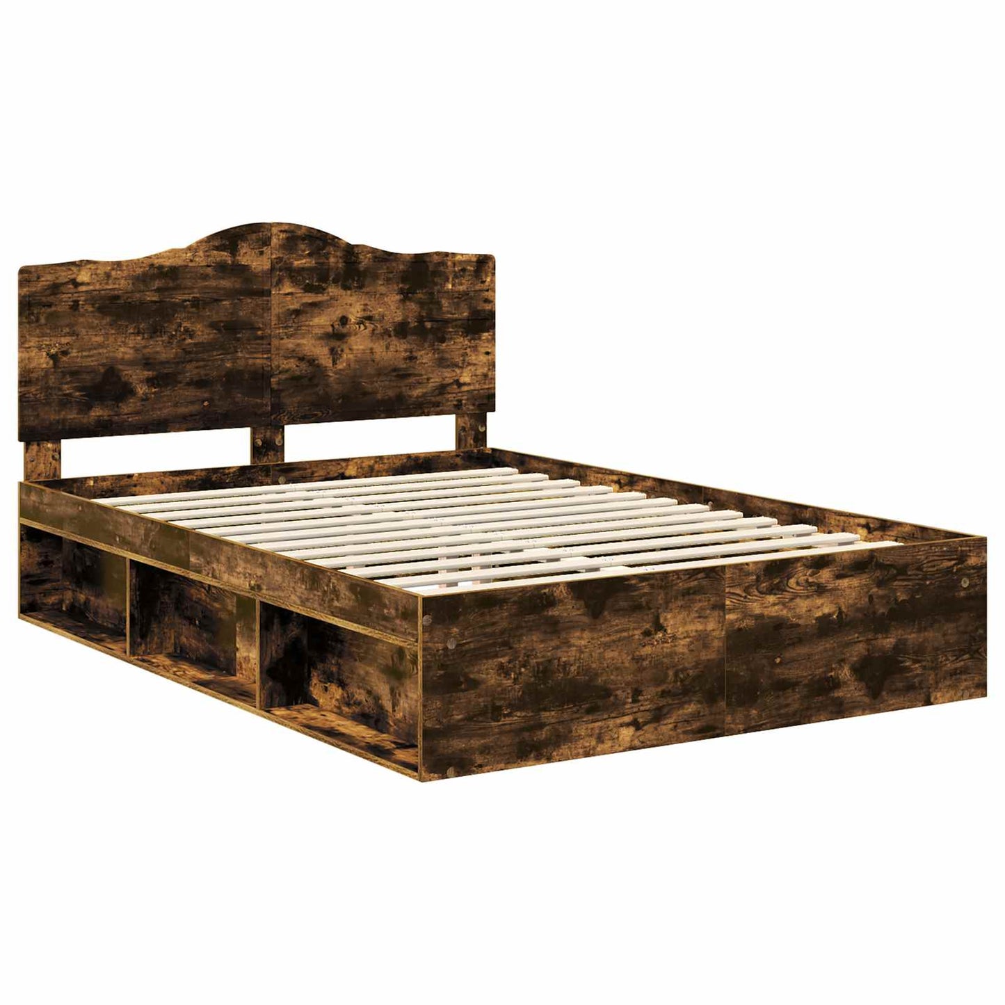 Sengestamme med hodegjerde Røkt eik 150 x 200 cm Massiv furu