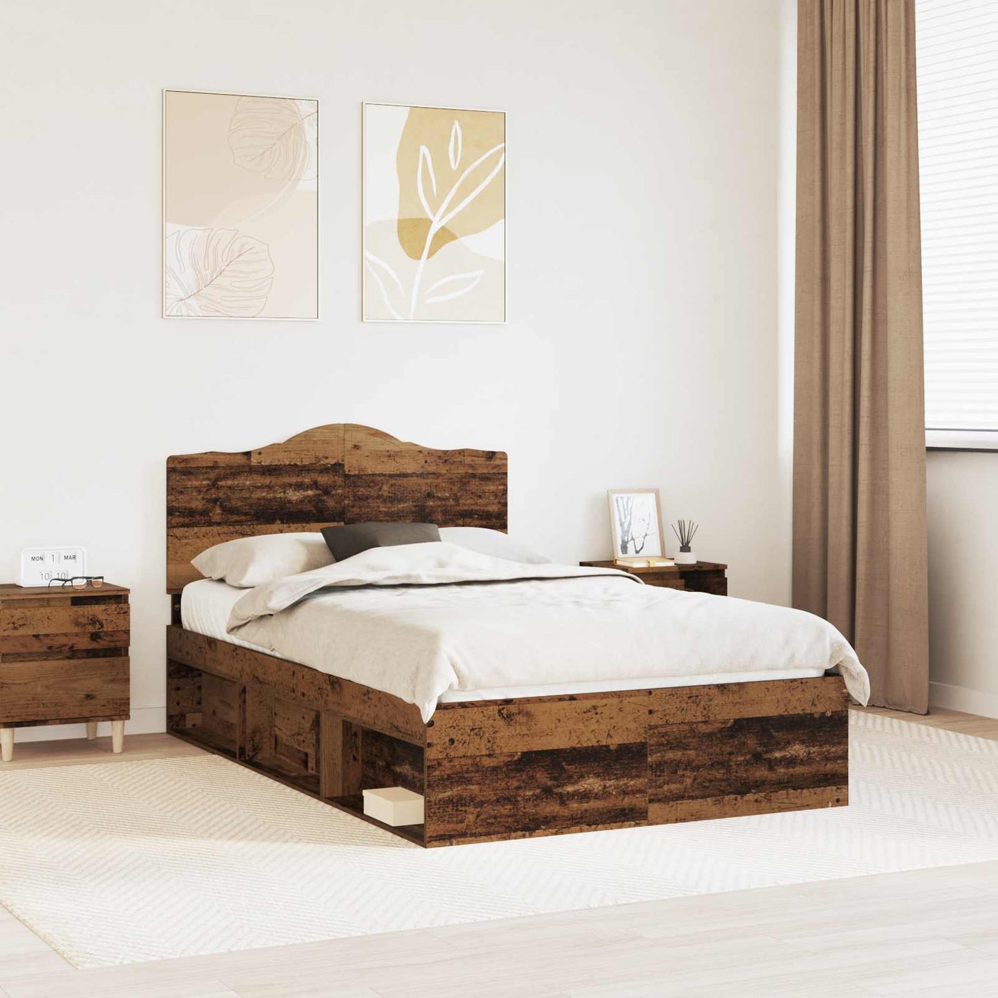Sengestamme med hodegjerde Gammelt tre 135 x 190 cm Massiv furu