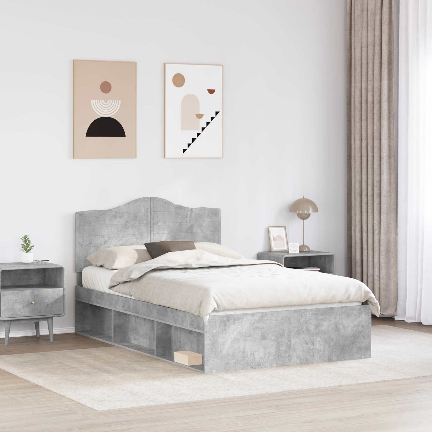 Sengestamme med hodegjerde Betong 120 x 200 cm Massiv furu