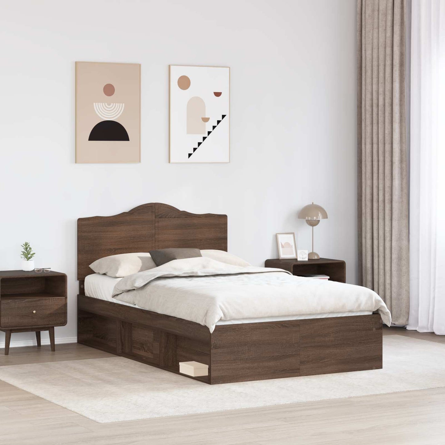 Sengestamme med hodegjerde Brun Eik 120 x 200 cm Massiv furu