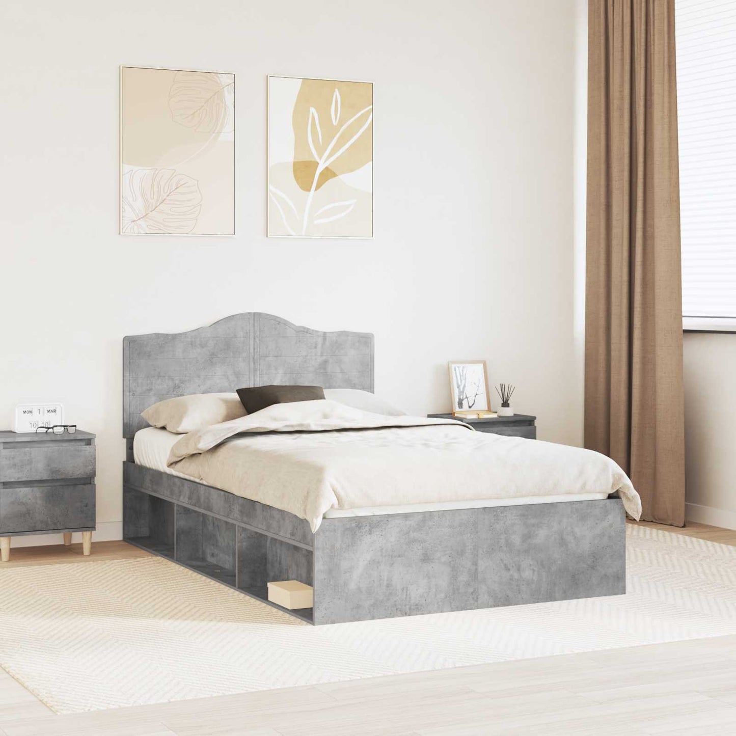 Sengestamme med hodegjerde Betong 120 x 190 cm Massiv furu