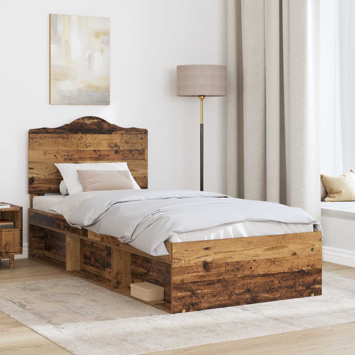Sengestamme med hodegjerde Gammelt tre 90 x 190 cm Massiv furu