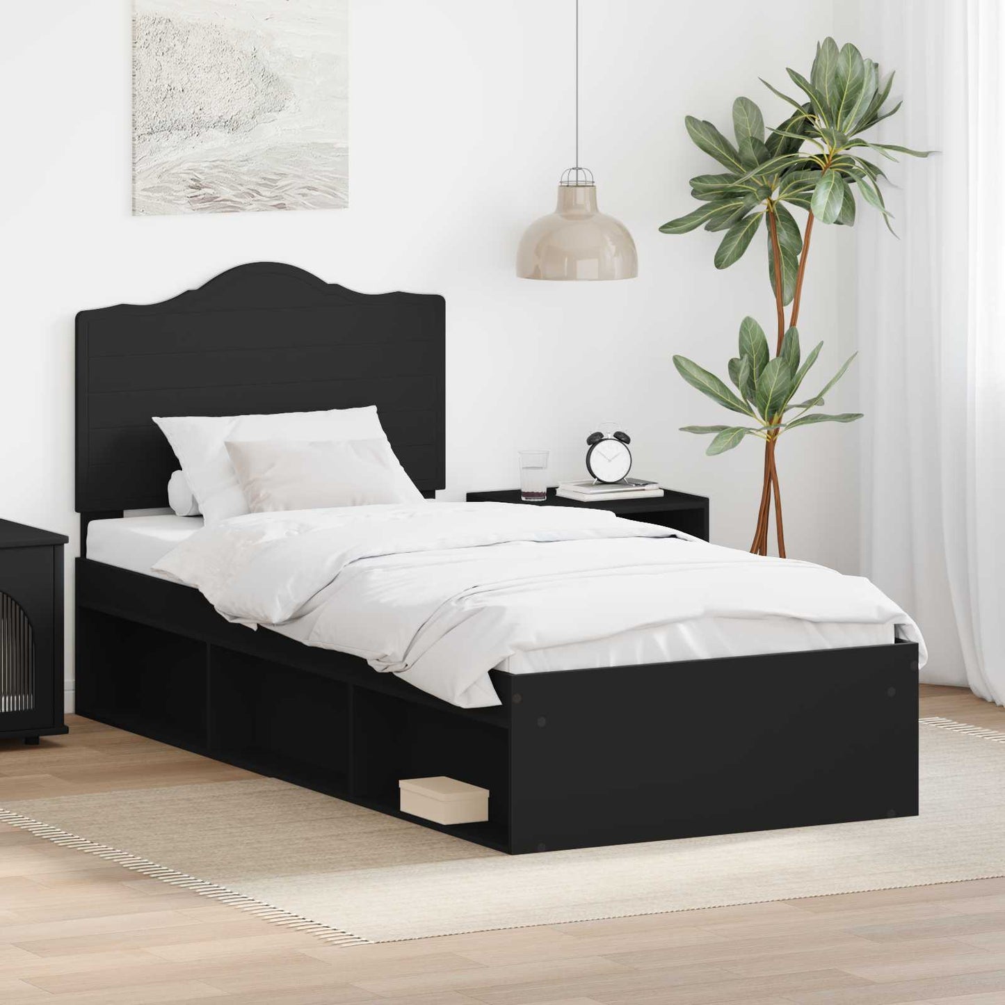 Sengestamme med hodegjerde Svart 75 x 190 cm Massiv furu