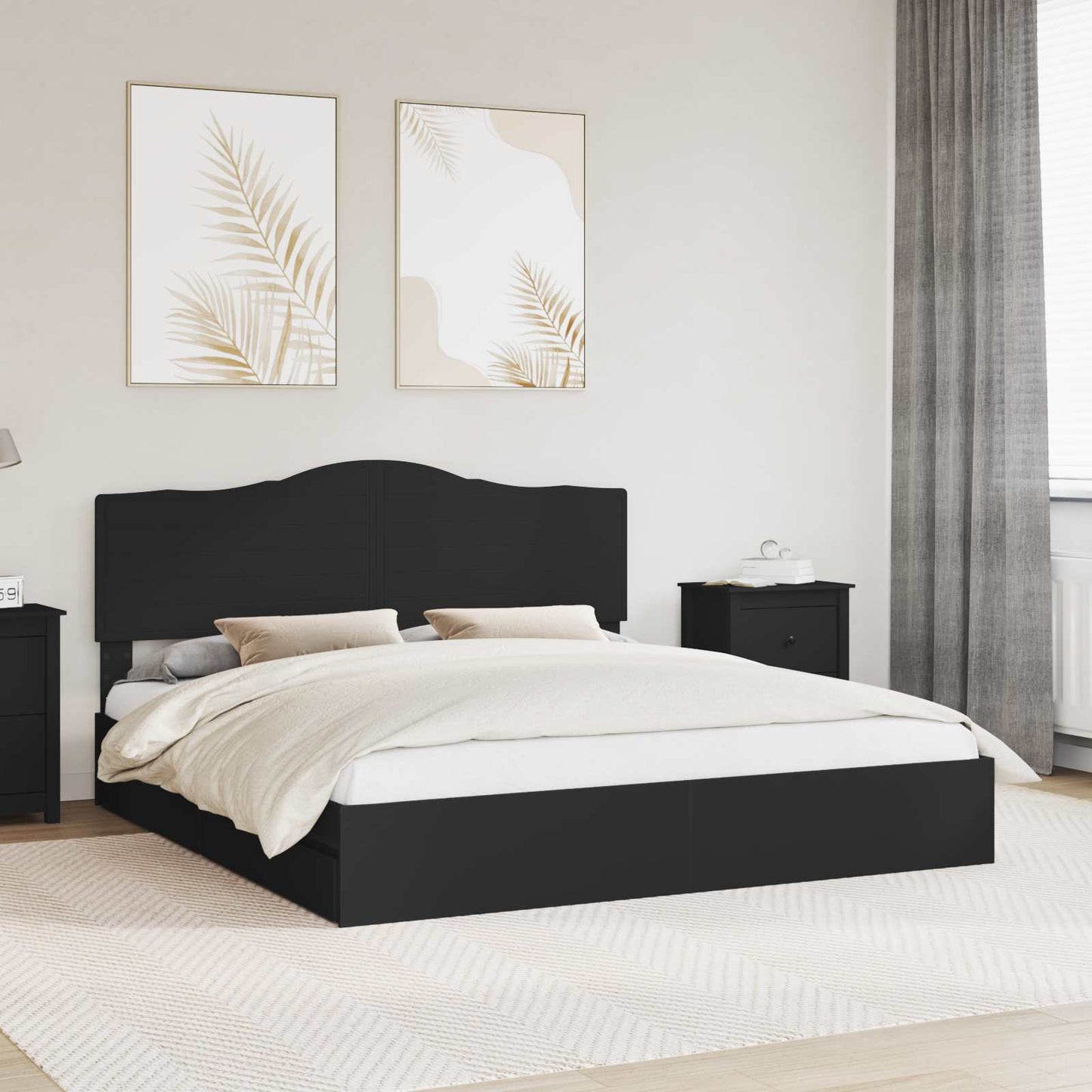 Seng med Oppbevaring Svart 200 x 200 cm Konstruert tre