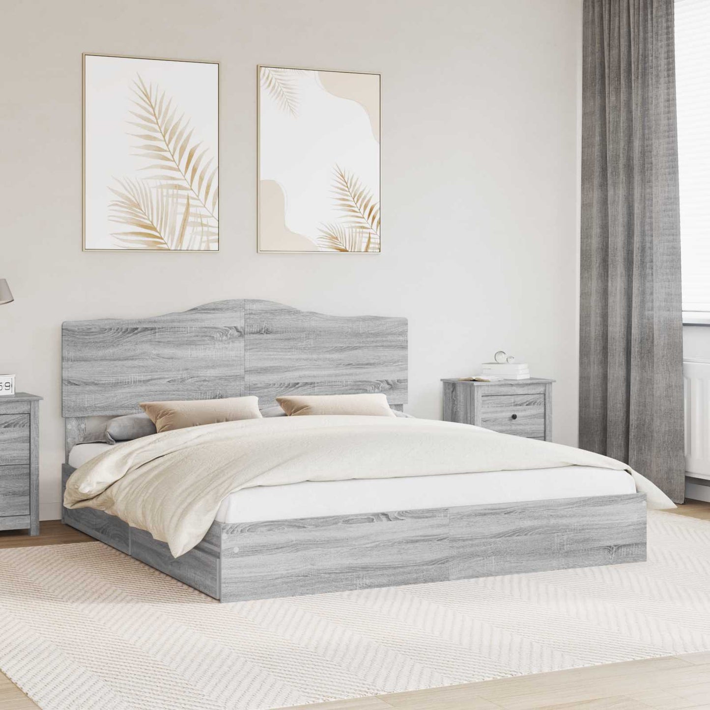 Seng med Oppbevaring Grå Sonoma 200 x 200 cm Konstruert tre