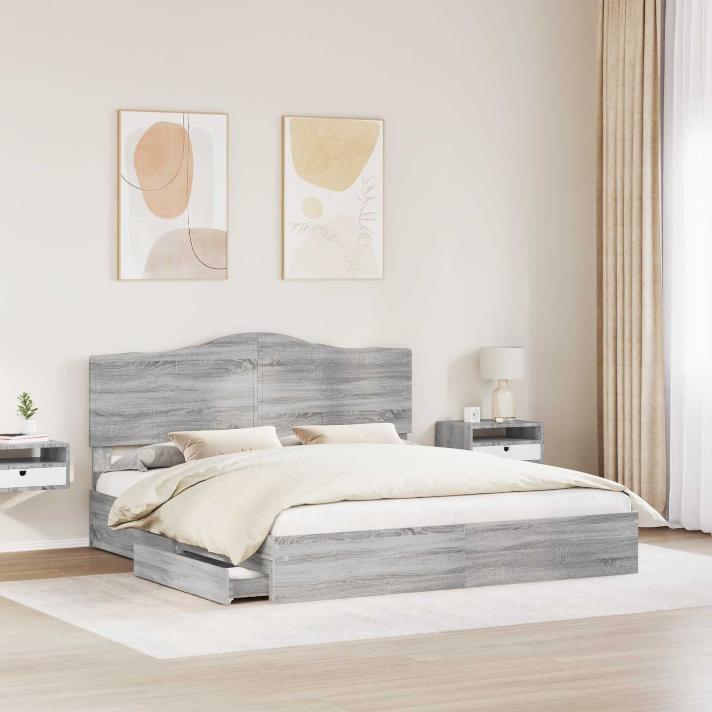 Seng med Oppbevaring Grå Sonoma 200 x 200 cm Konstruert tre