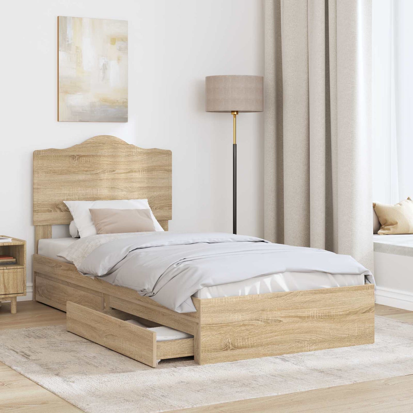 Seng med Oppbevaring Sonoma eik 90 x 200 cm Konstruert tre
