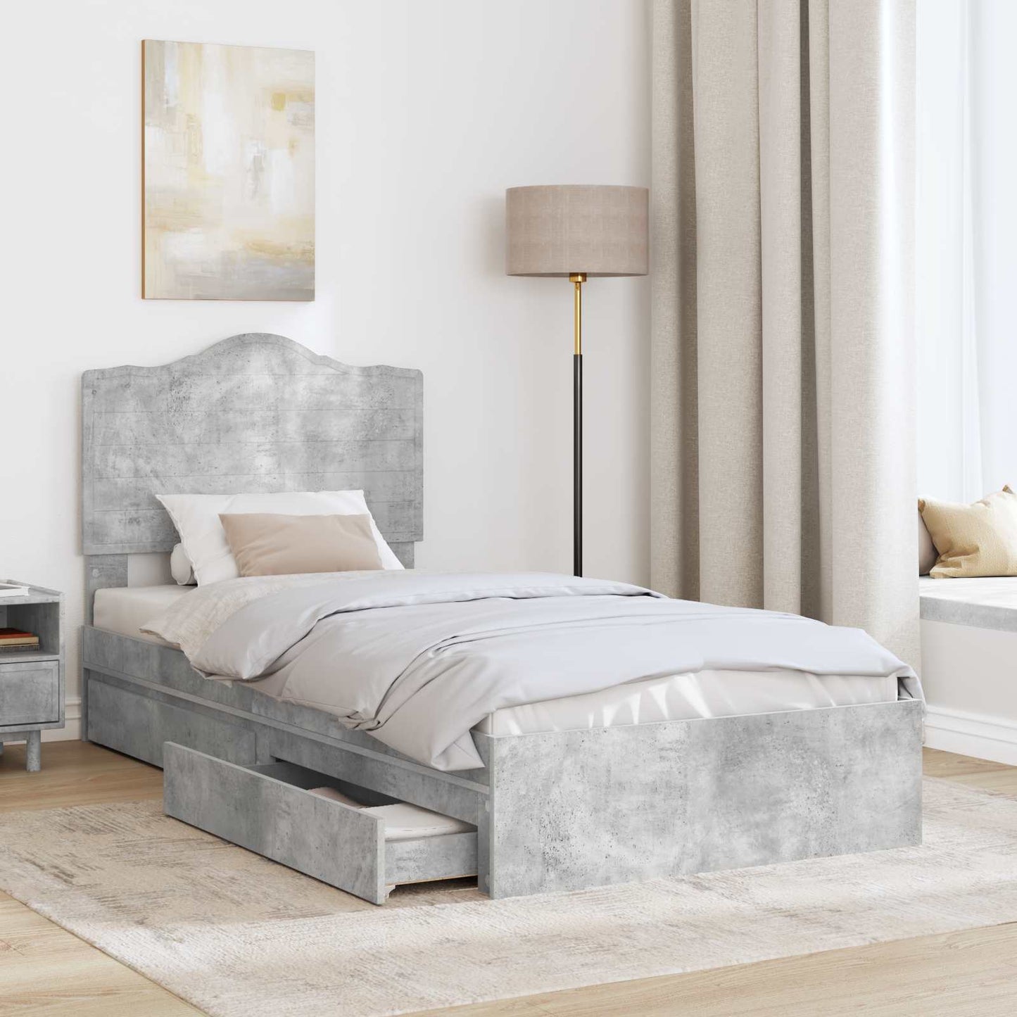 Seng med Oppbevaring Betonggrå 70 x 190 cm Konstruert tre