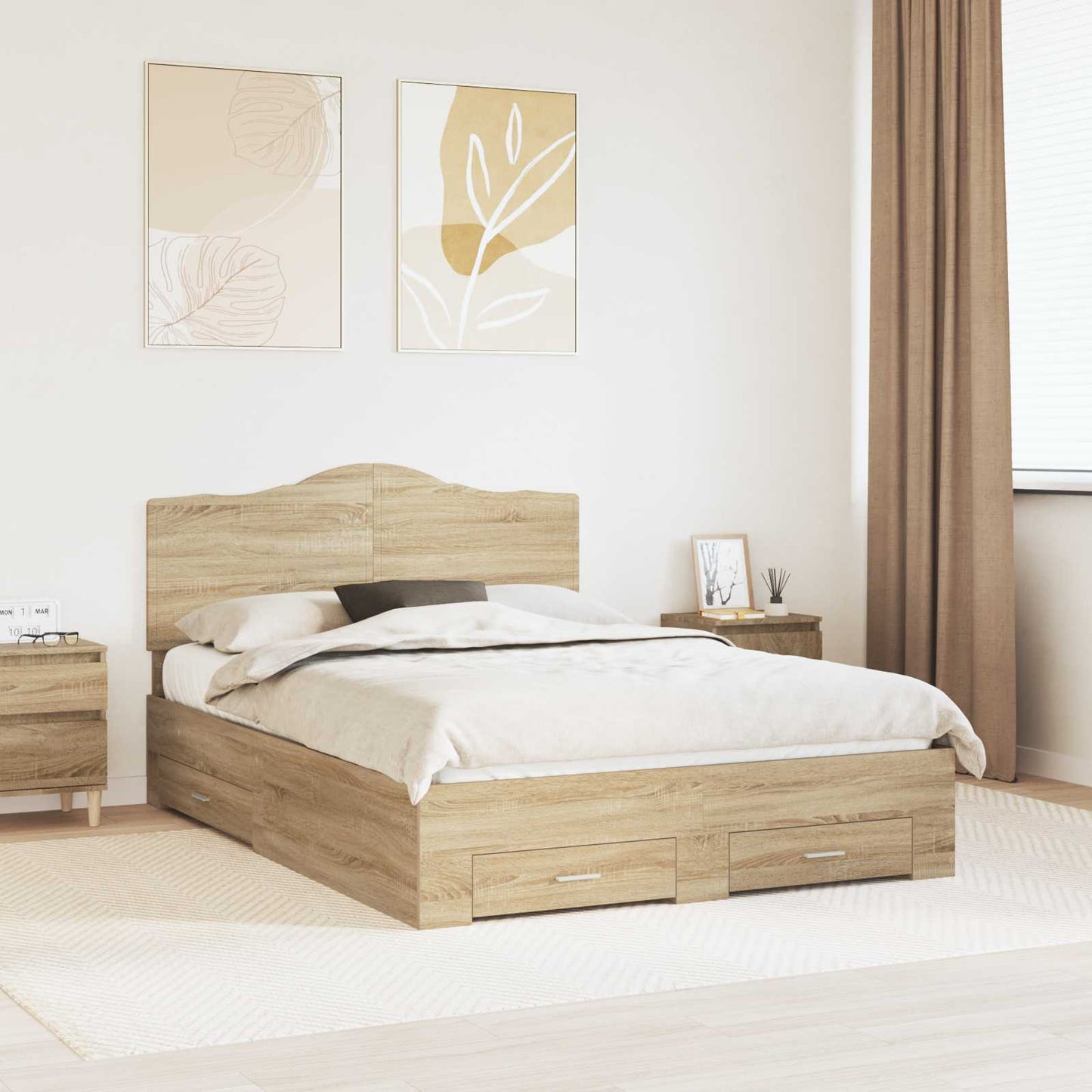 Sengestamme med skuff Sonoma eik 140 x 190 cm Konstruert tre