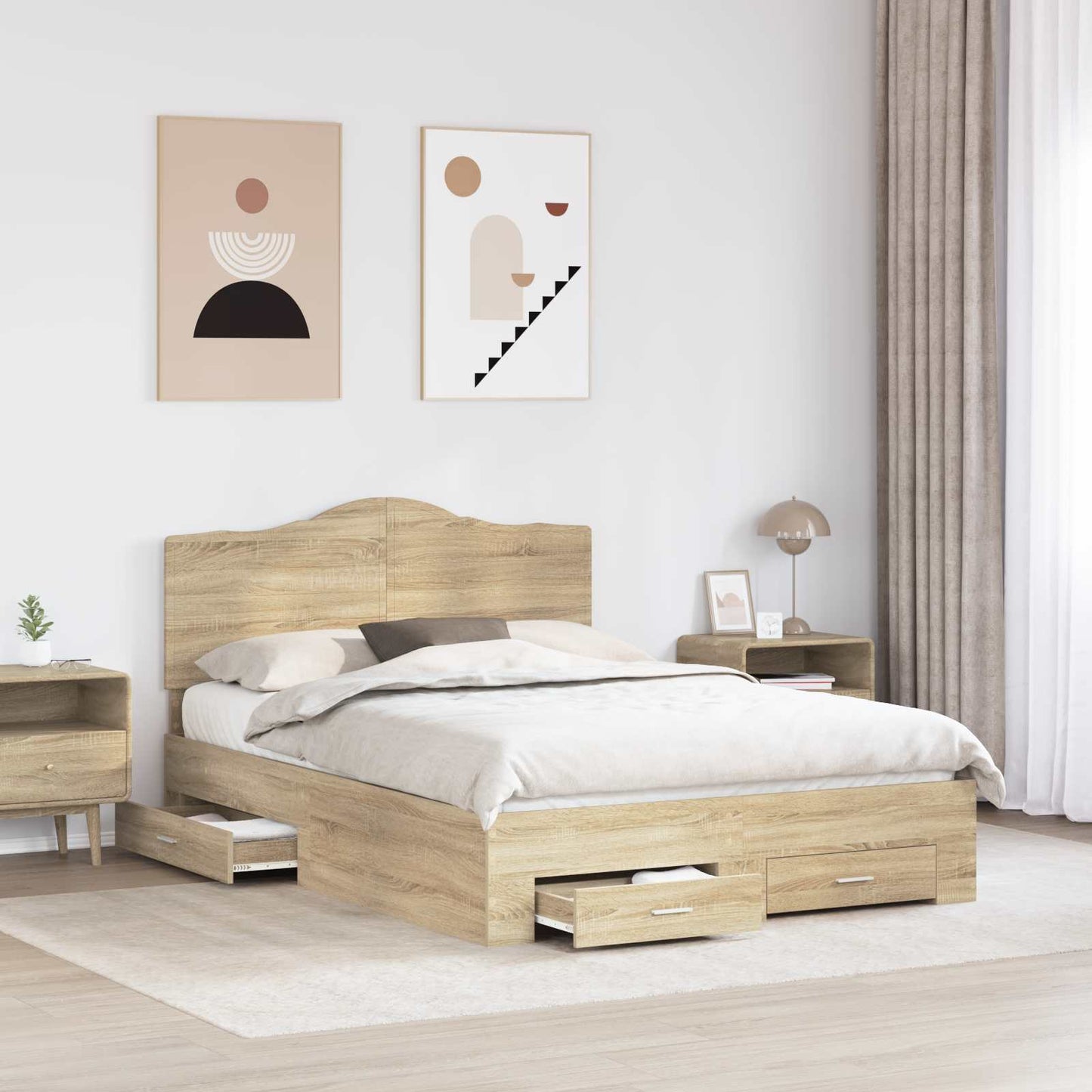 Sengestamme med skuff Sonoma eik 140 x 190 cm Konstruert tre
