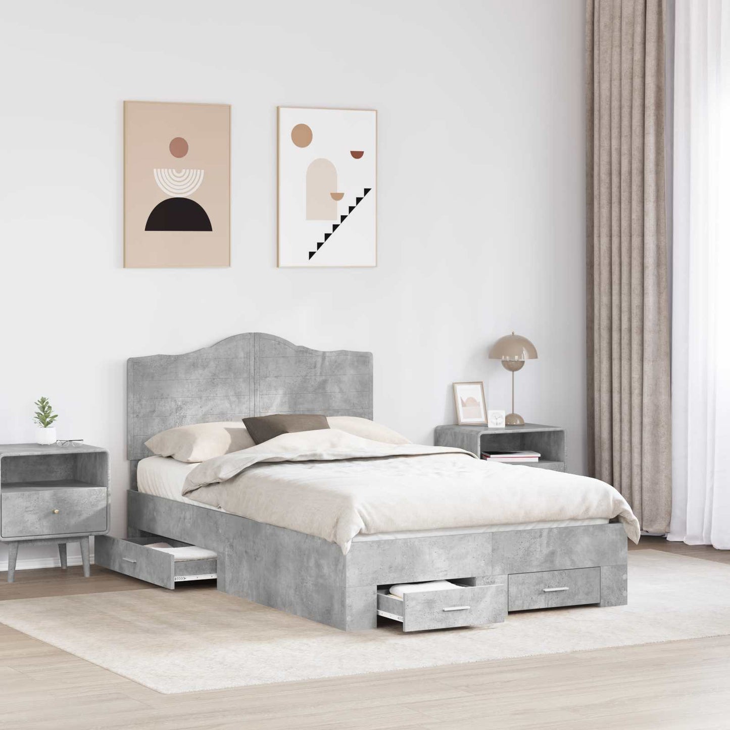 Sengestamme med skuff Betonggrå 135 x 190 cm Konstruert tre