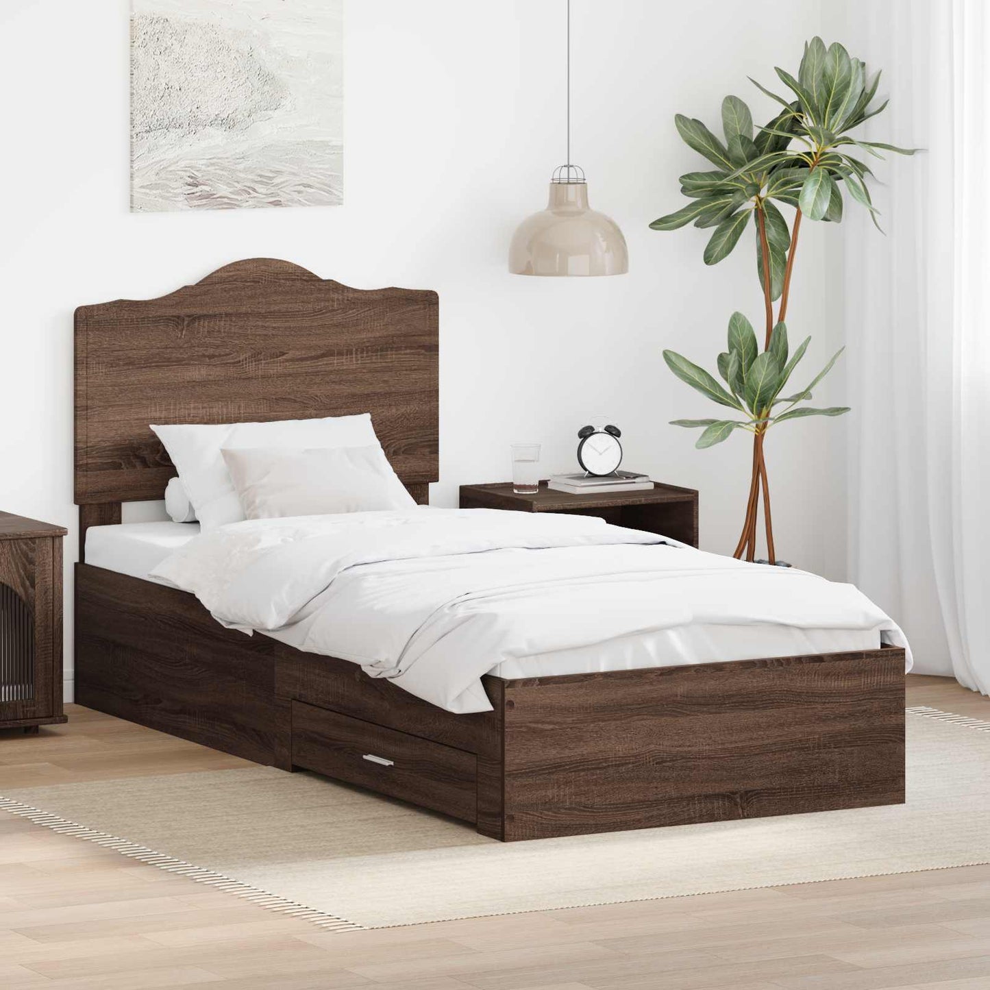 Sengestamme med hodegjerde Brun Eik 70 x 190 cm Konstruert tre