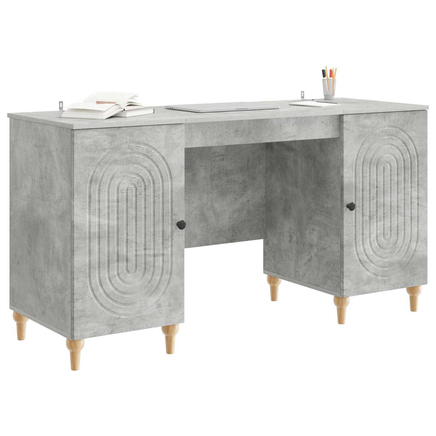 Skrivebord med dør Betonggrå 142,5 x 50 x 75 cm Konstruert tre