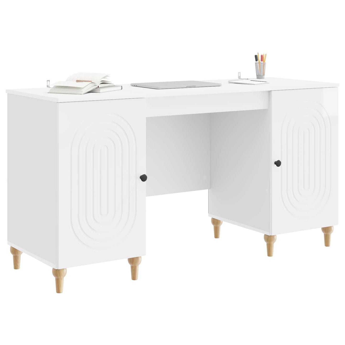 Skrivebord Glanset Hvit 142,5 x 50 x 75 cm Konstruert tre
