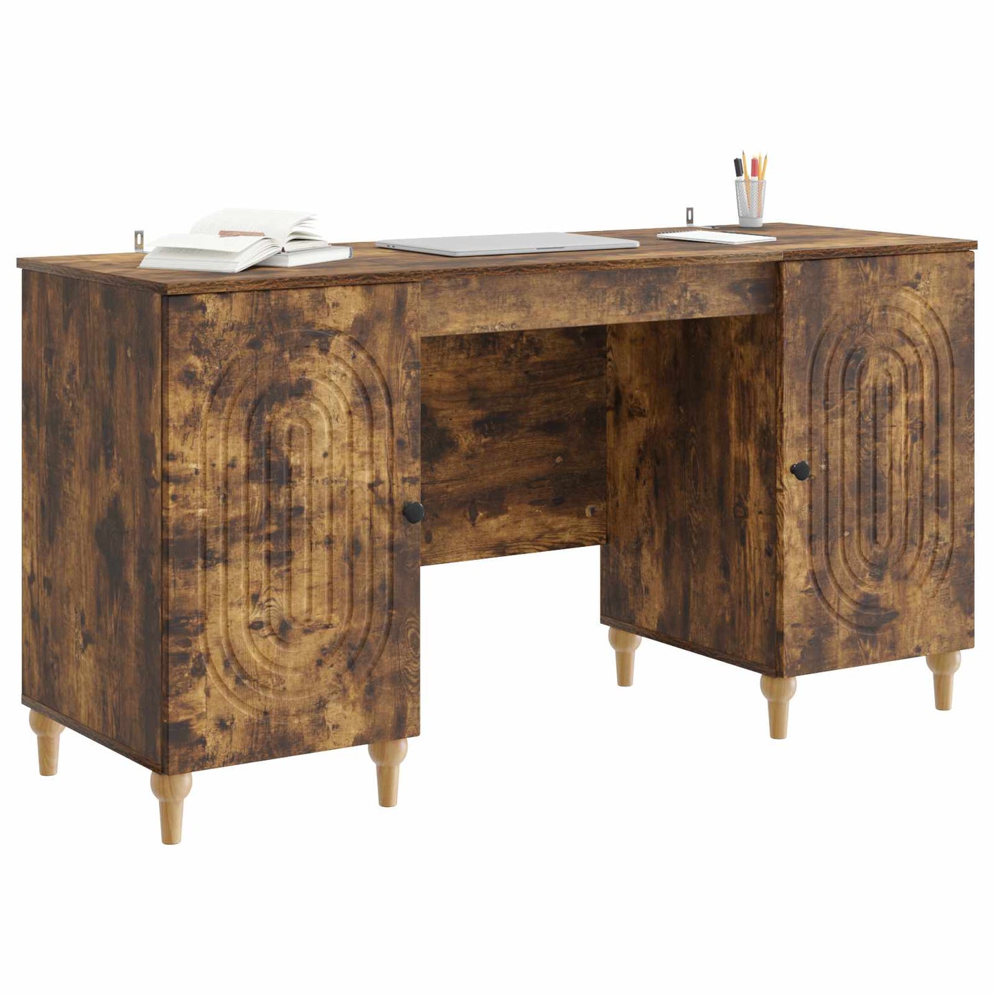 Skrivebord med hylle Røkt Eik 142,5 x 50 x 75 cm Konstruert tre