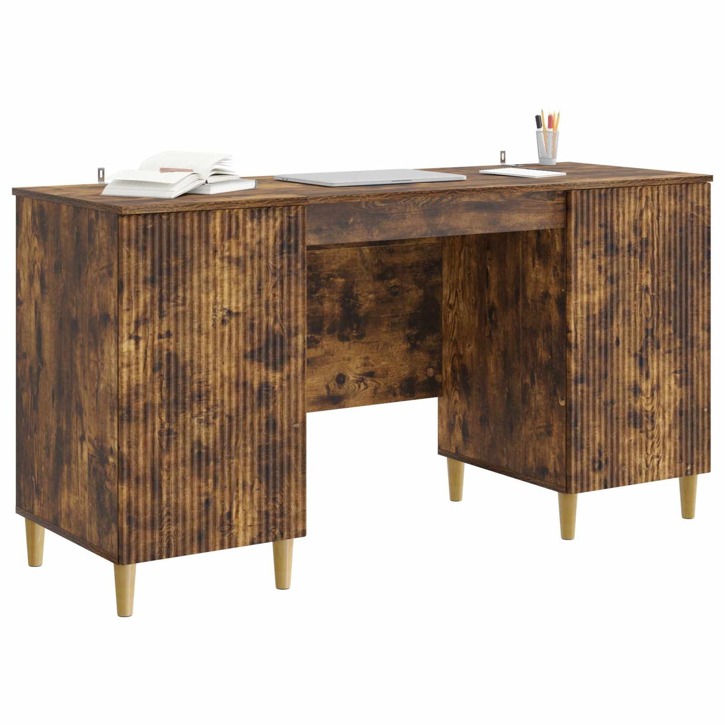 Skrivebord med hylle Røkt Eik 142,5 x 50 x 75 cm Konstruert tre