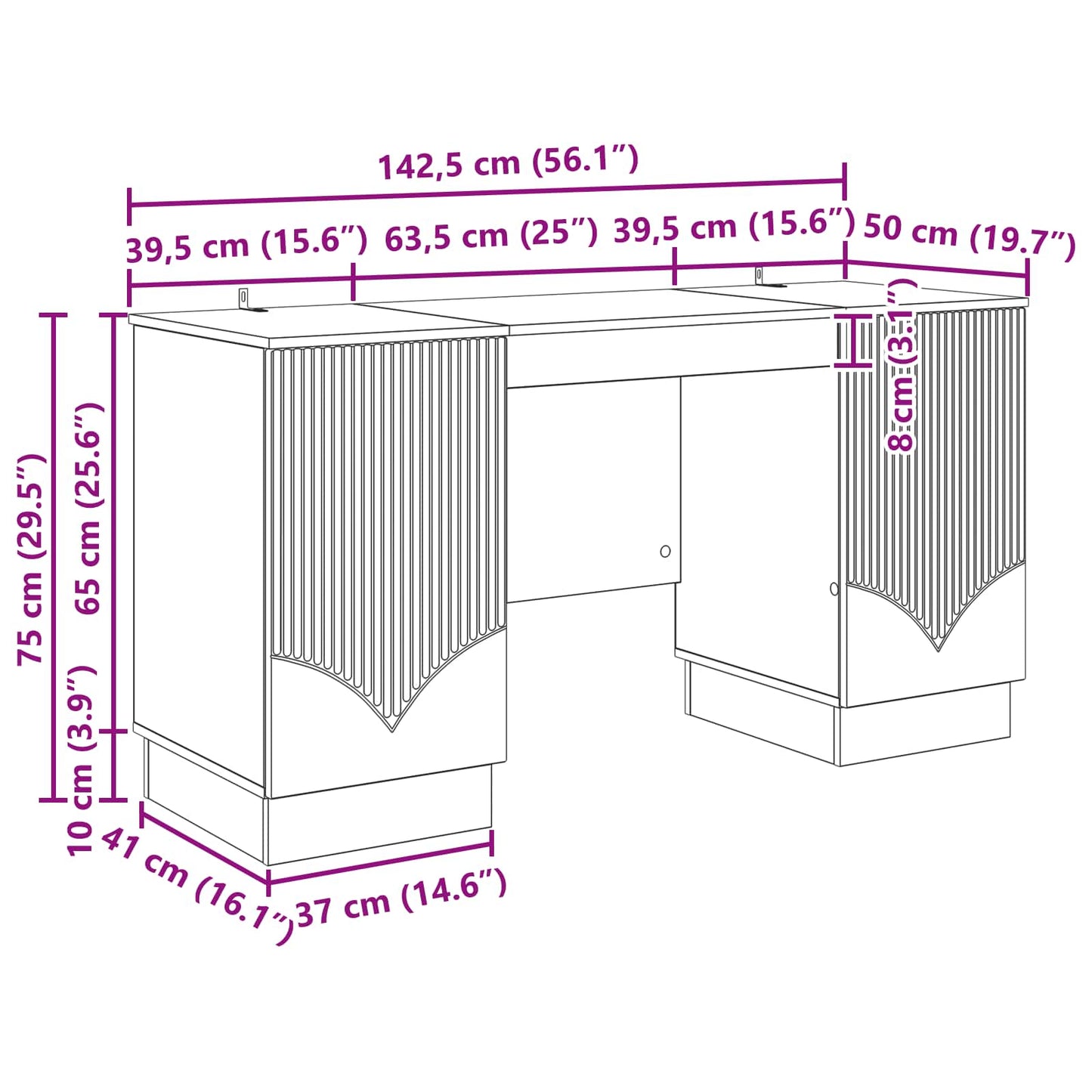 Skrivebord Høgglans hvit 142,5 x 50 x 75 cm Konstruert tre
