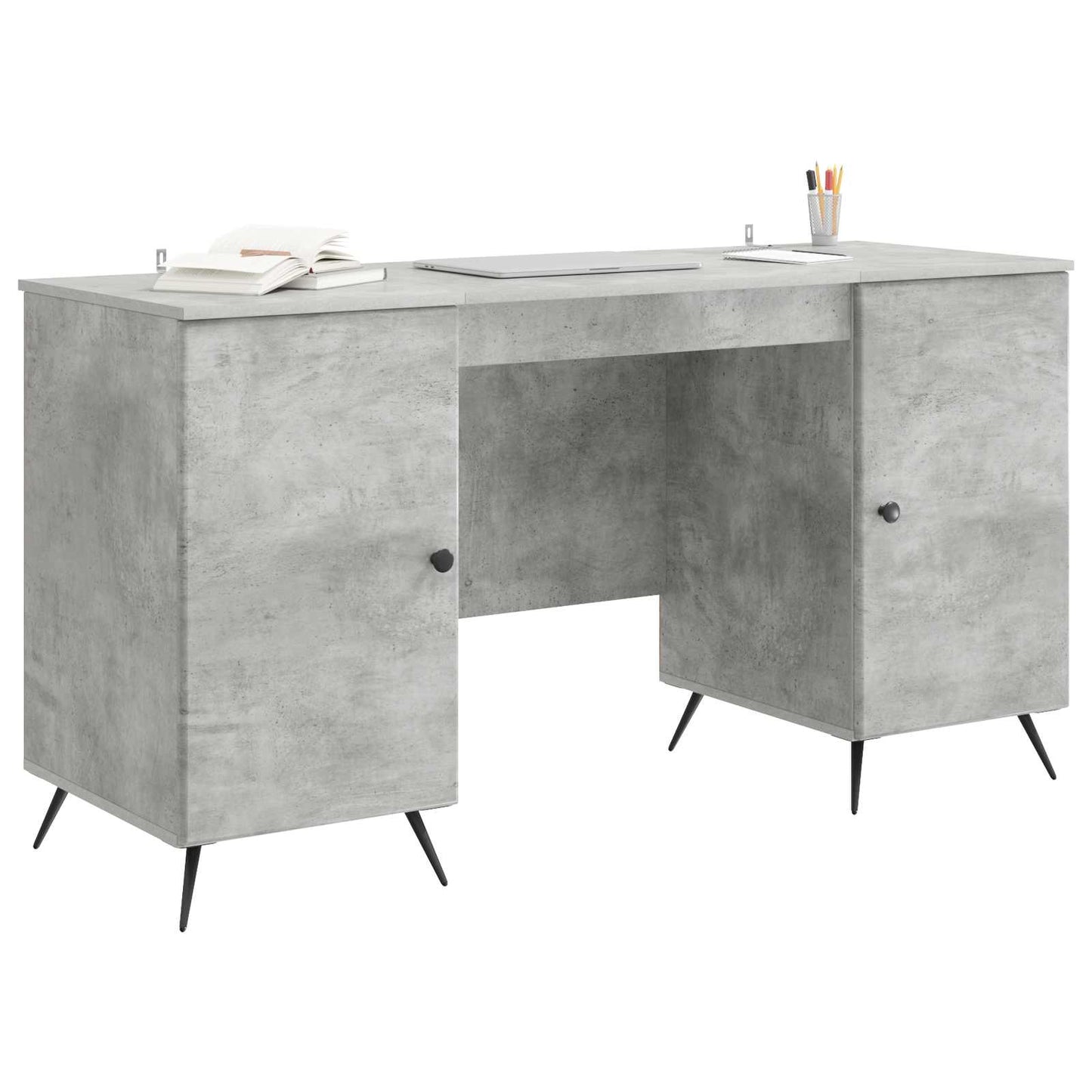 Skrivebord med dør Betonggrå 142,5 x 50 x 75 cm Konstruert tre