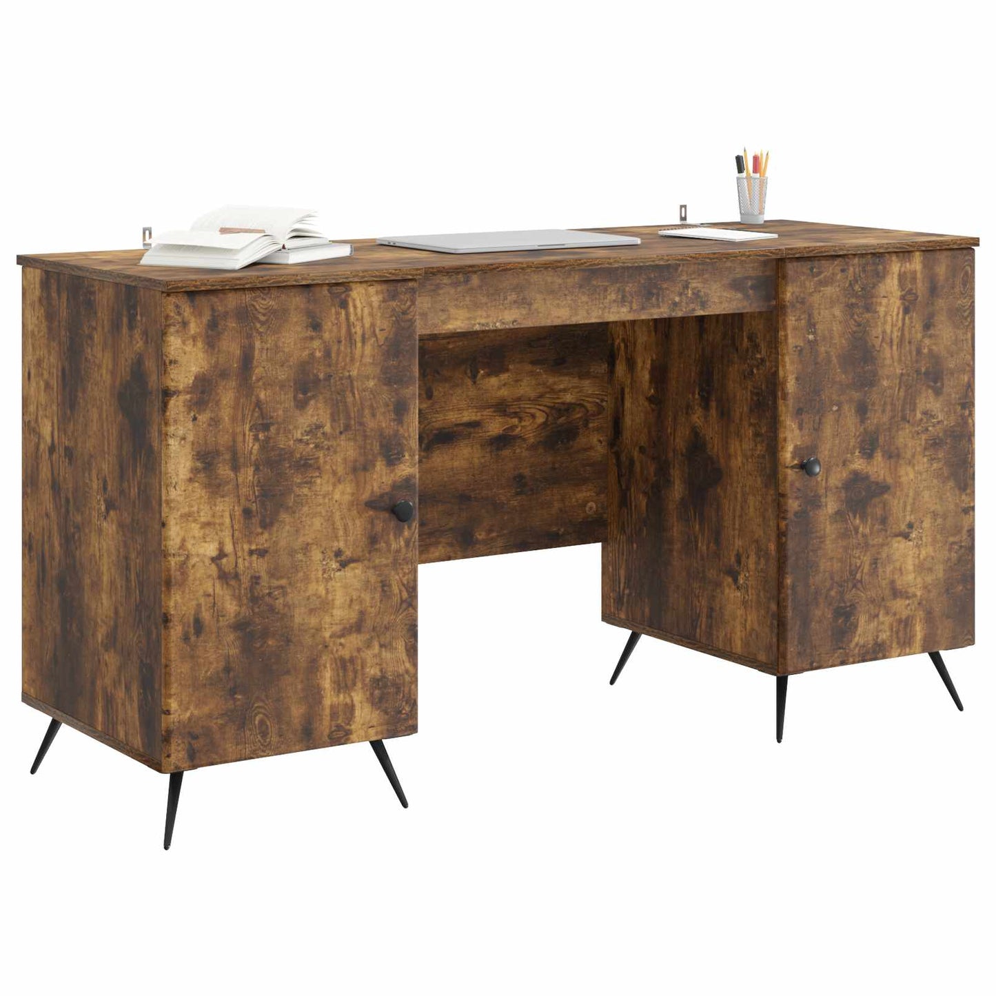 Skrivebord med hylle Røkt Eik 142,5 x 50 x 75 cm Konstruert tre