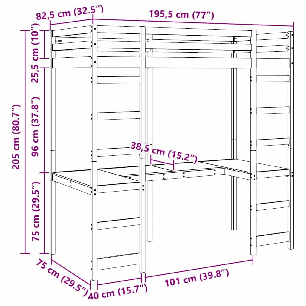 Hemsengeramme Naturlig 75 x 190 cm Massiv furu