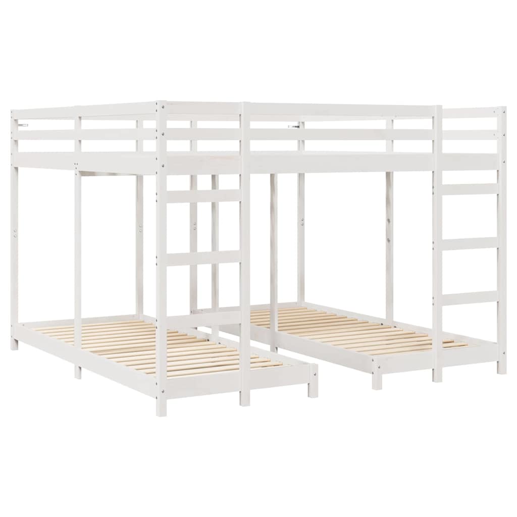 Trippel Køyesengramme Hvit 200 x 200 cm Massiv furu